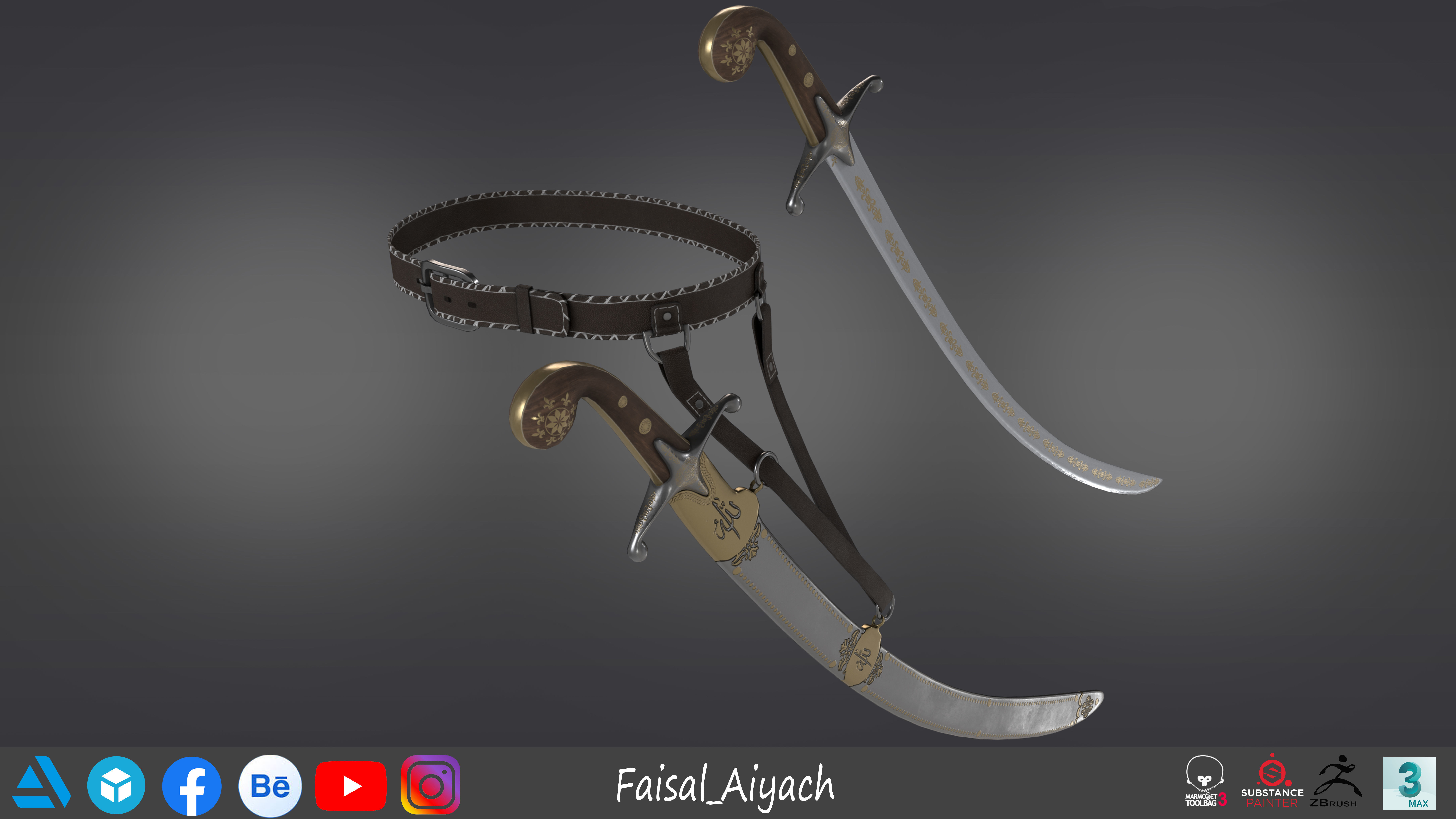 Arabic Sword And Shield Low-poly 3D model_13