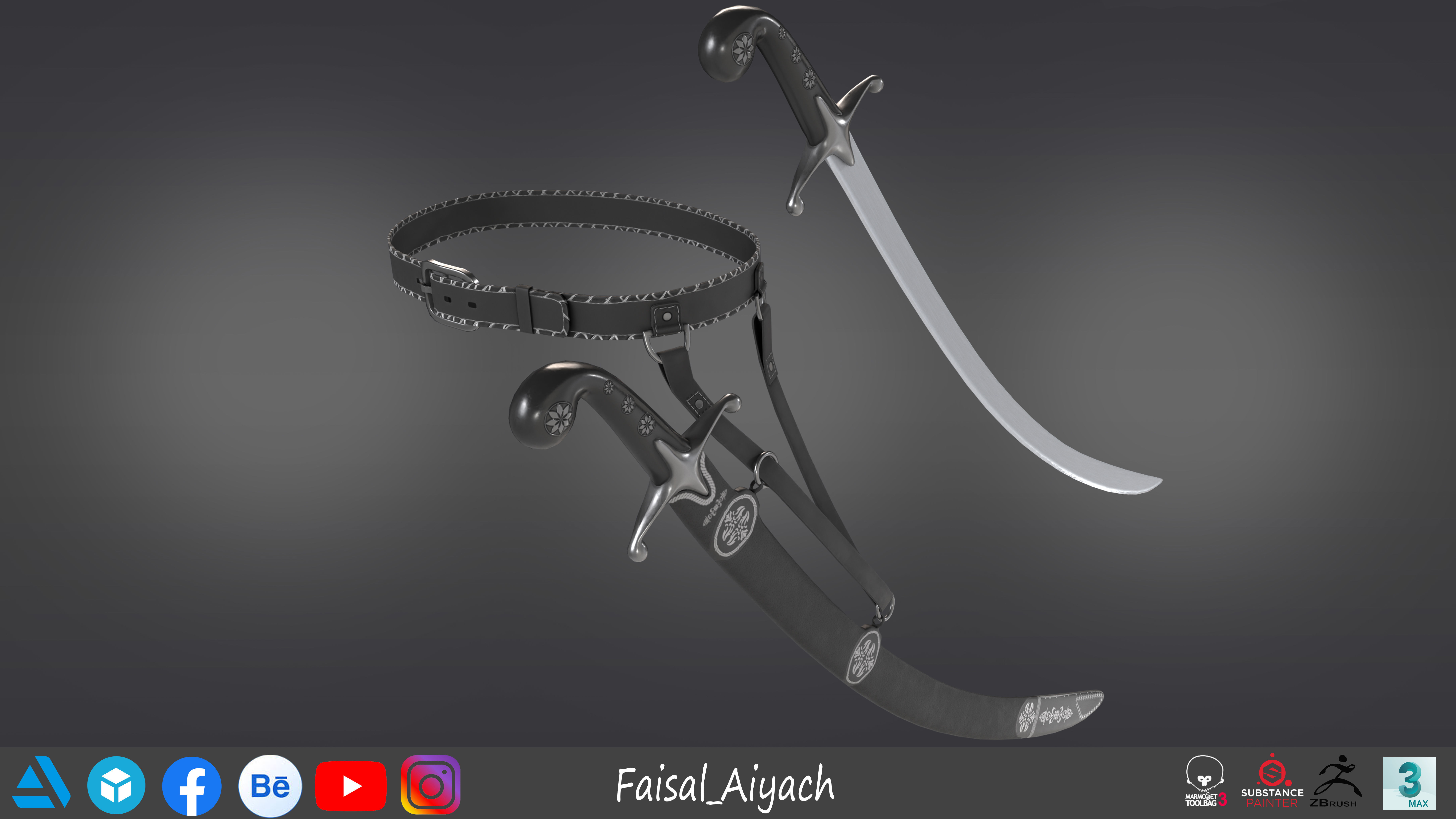 Arabic Sword And Shield Low-poly 3D model_12