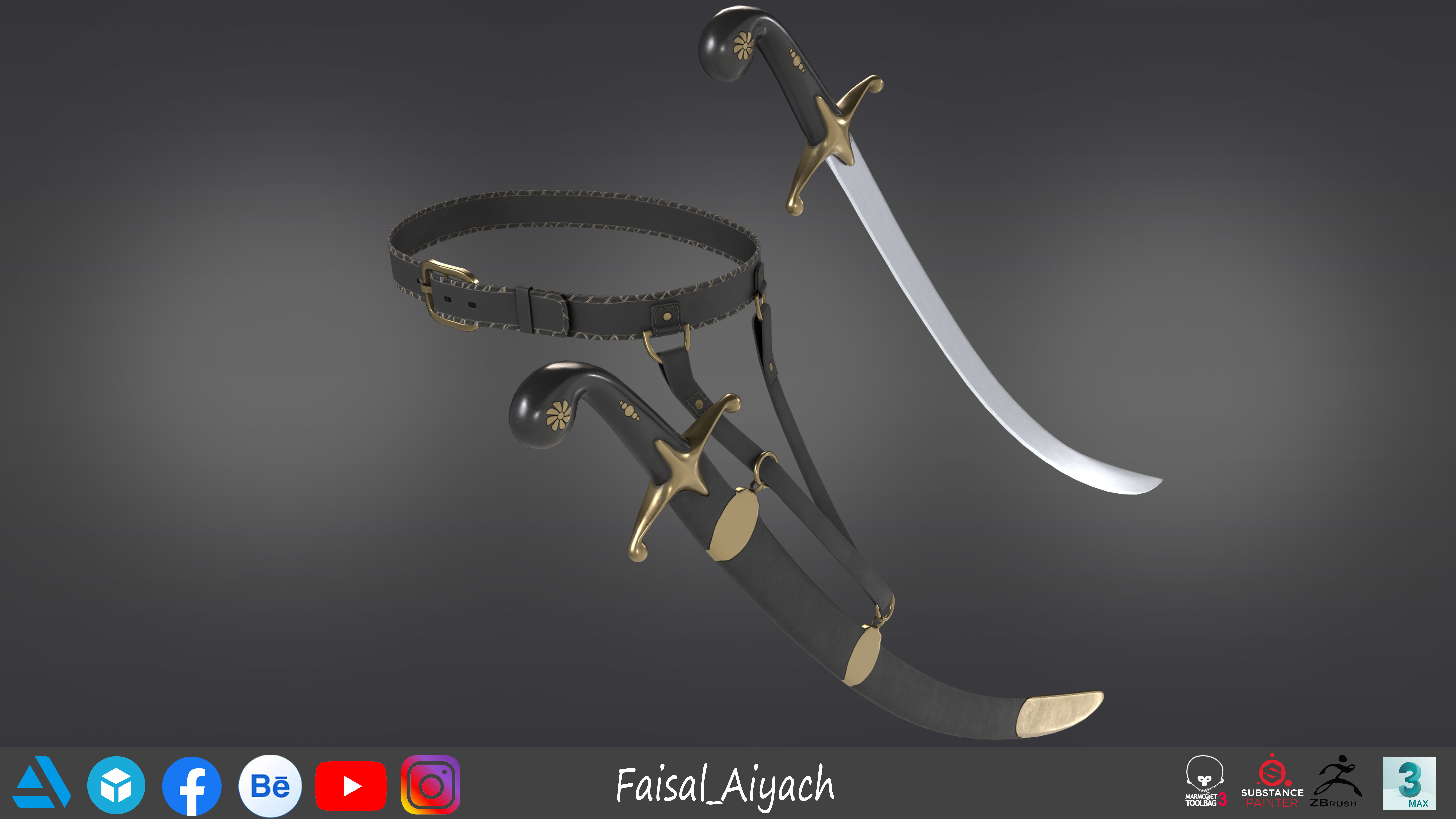 Arabic Sword And Shield Low-poly 3D model_11