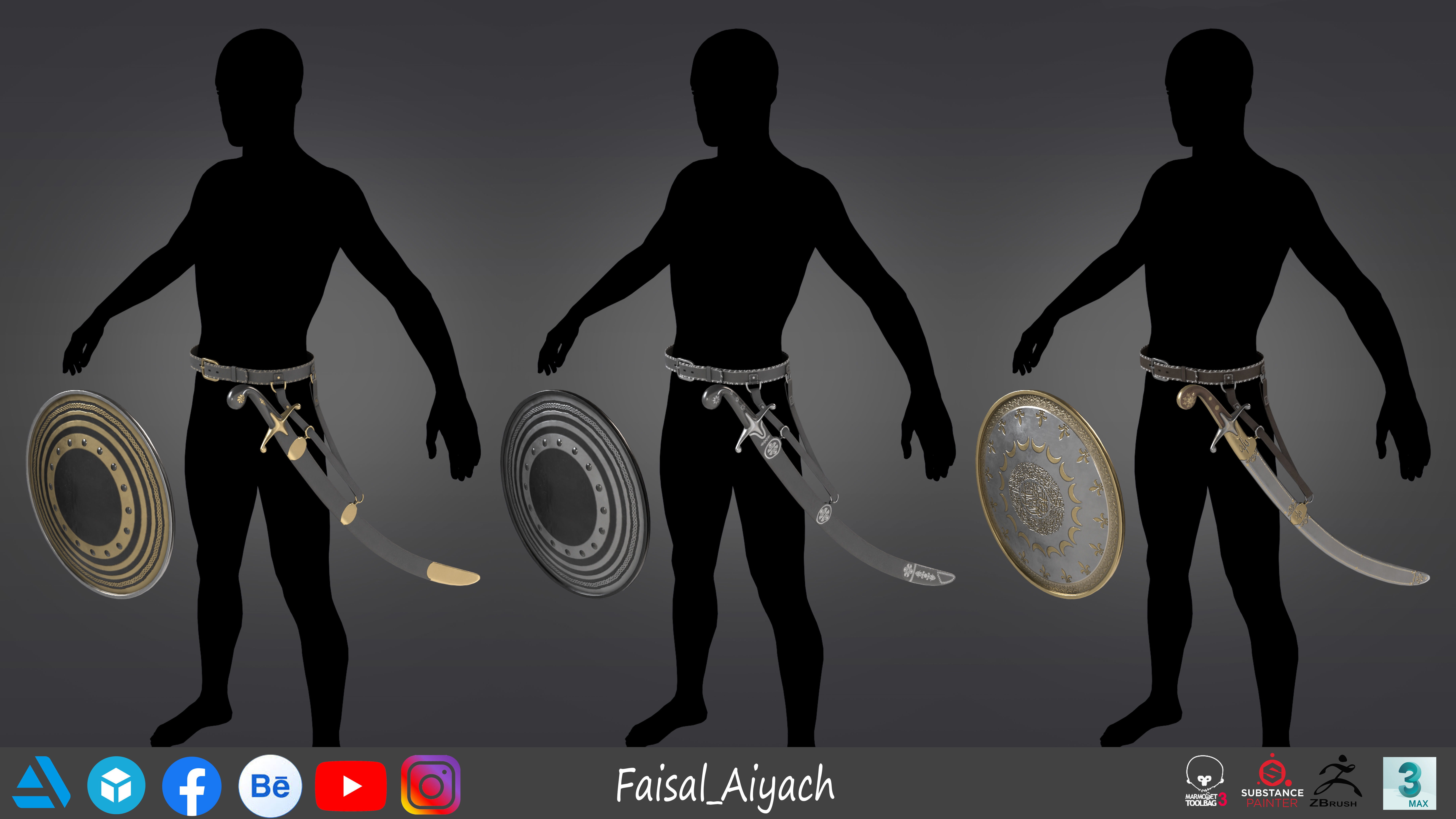 Arabic Sword And Shield Low-poly 3D model_15