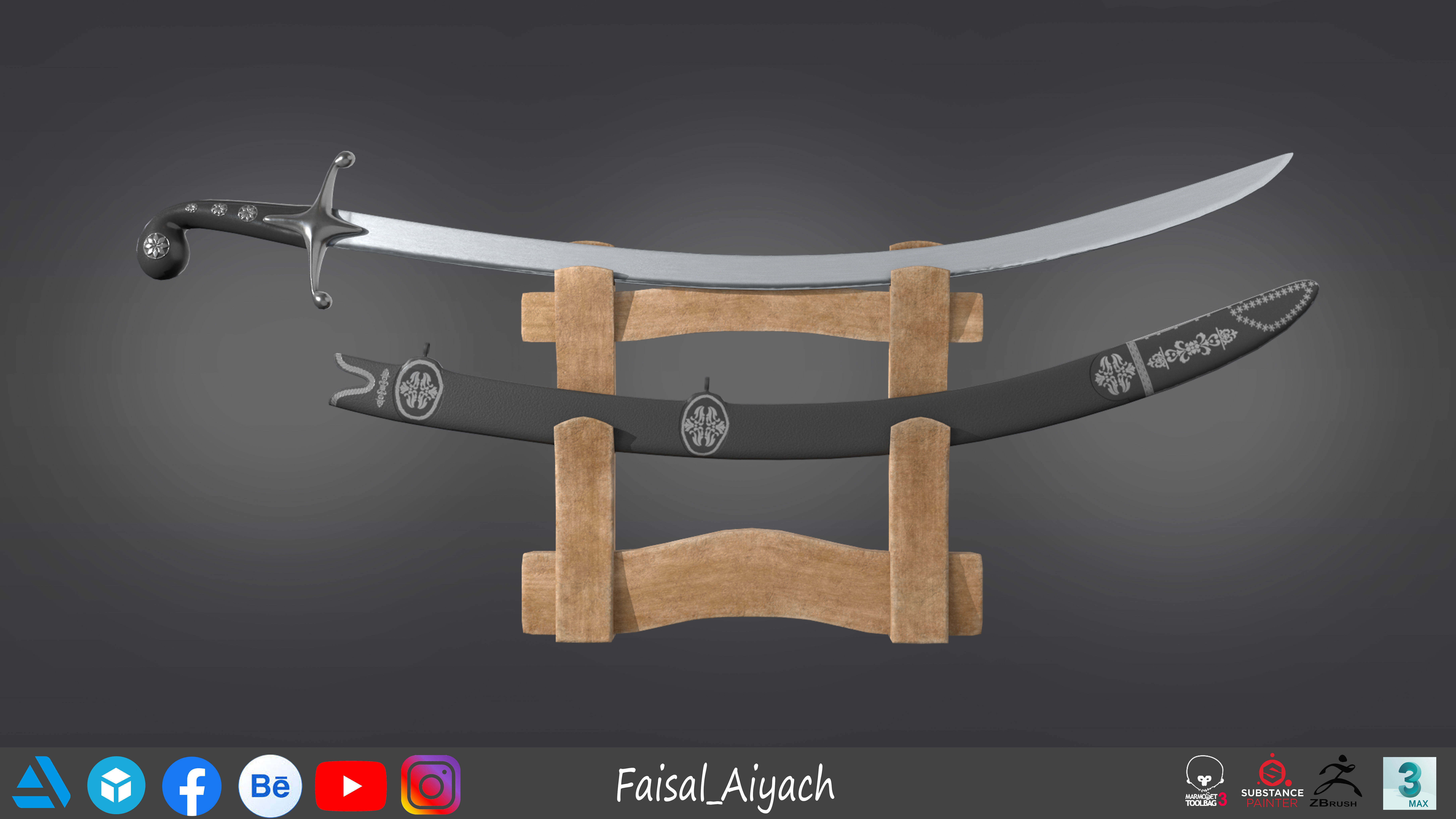 Arabic Sword And Shield Low-poly 3D model_3