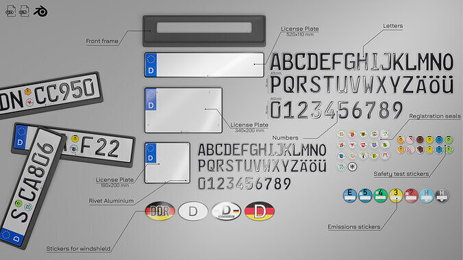 Customizable German License Plate v3 3D model