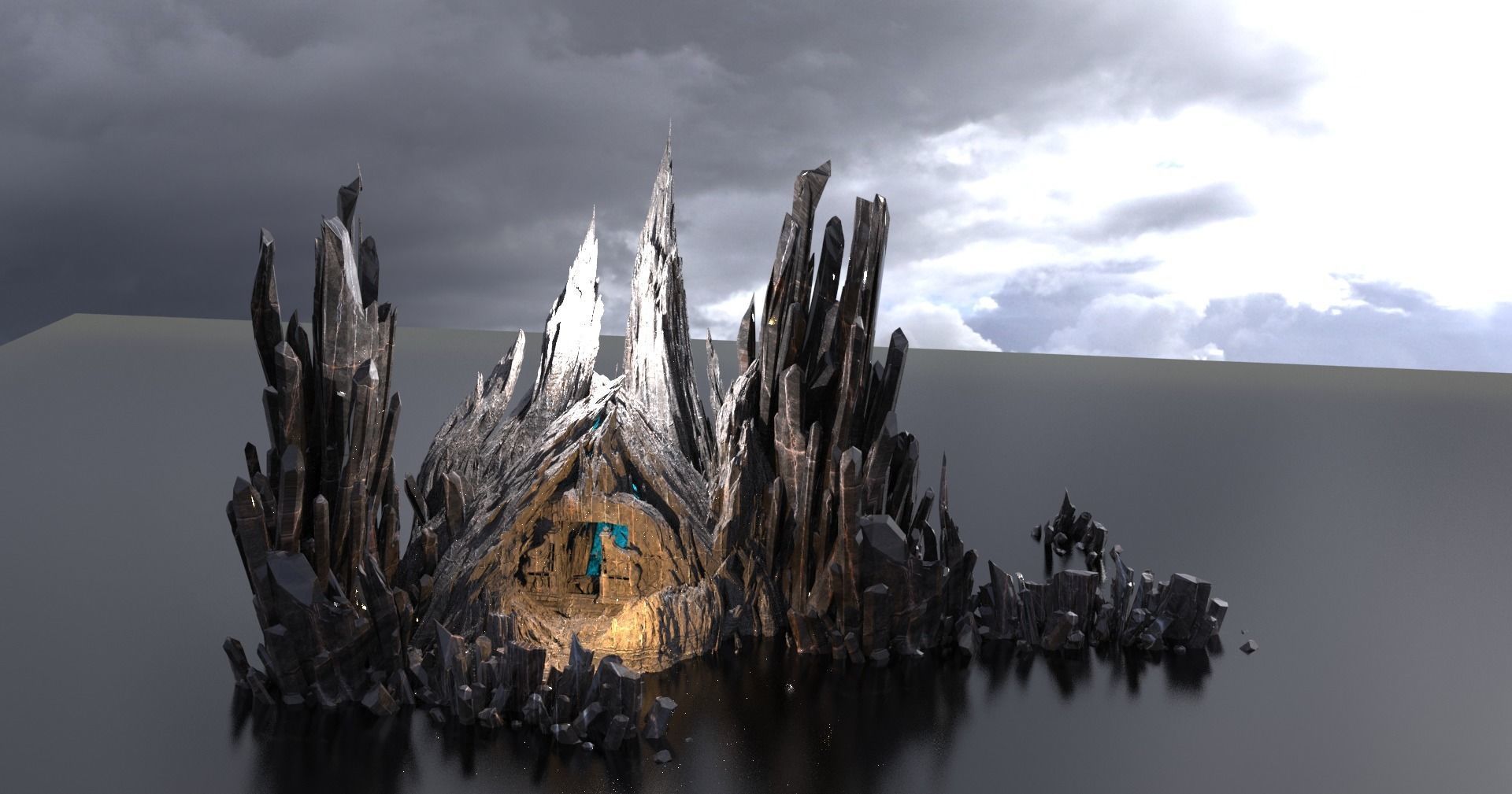 Alien crystal cliff ruins 3D model_1