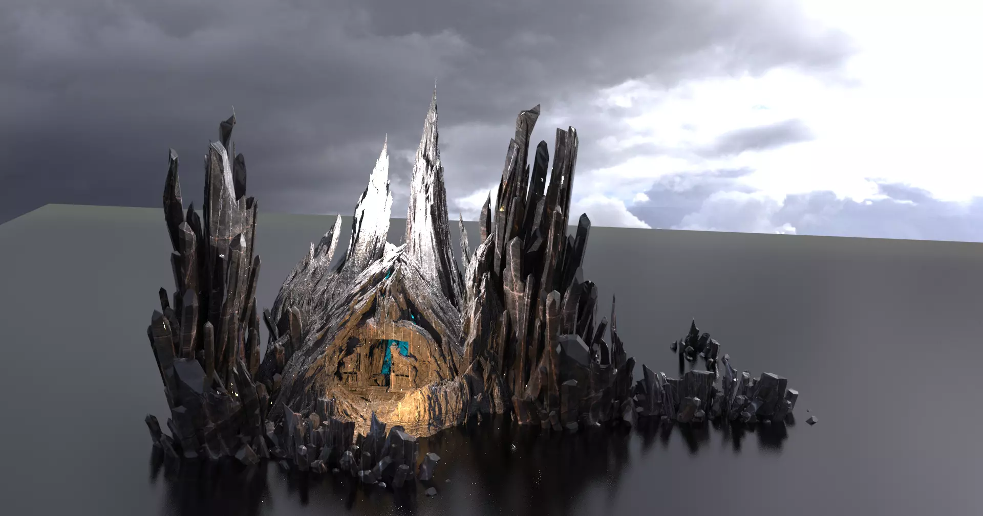 Alien crystal cliff ruins 3D model_0