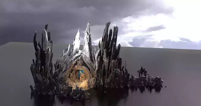 Alien crystal cliff ruins 3D model