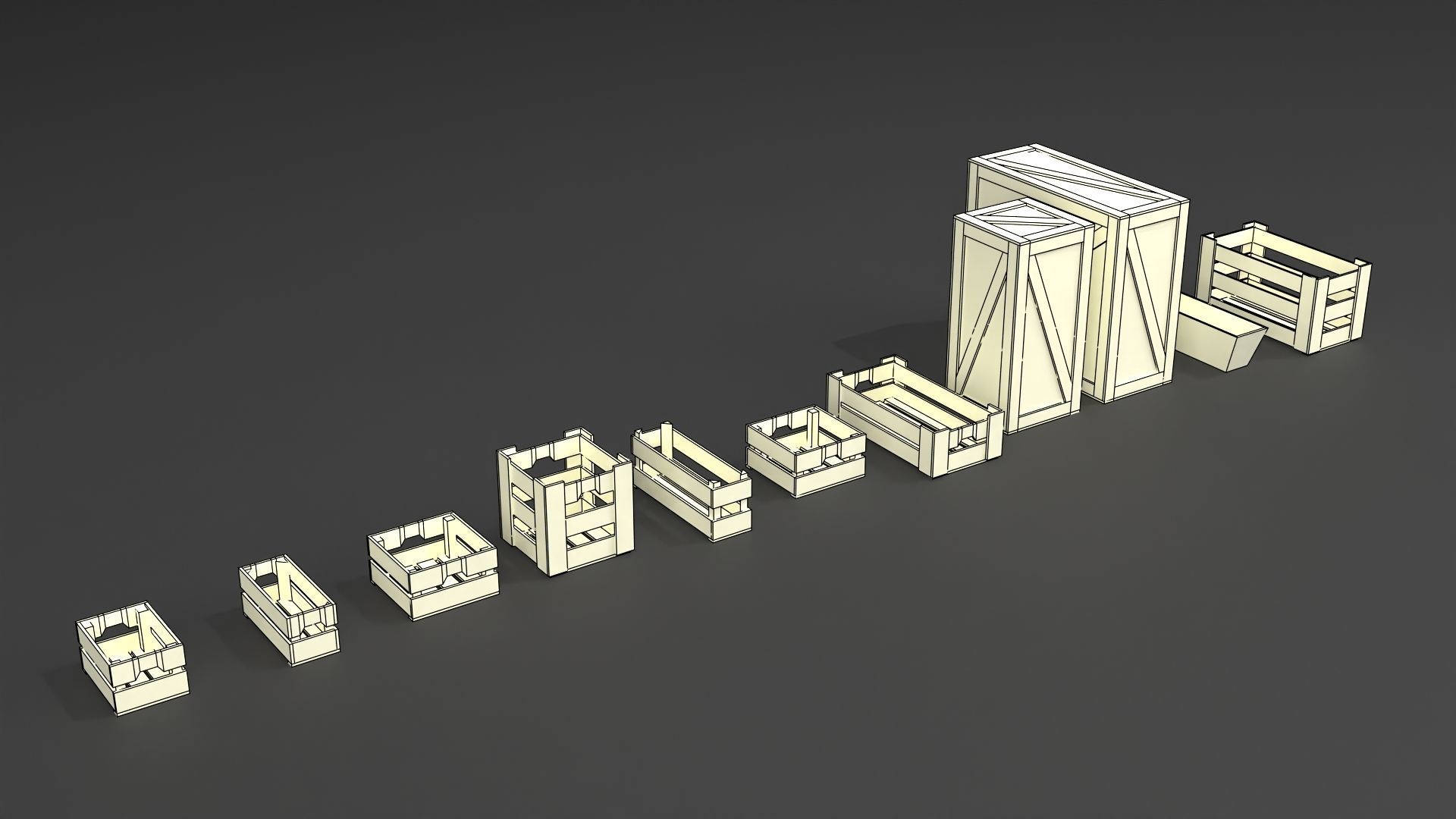 PBR Industrial Wooden Crate Collection  Low-poly 3D model_2