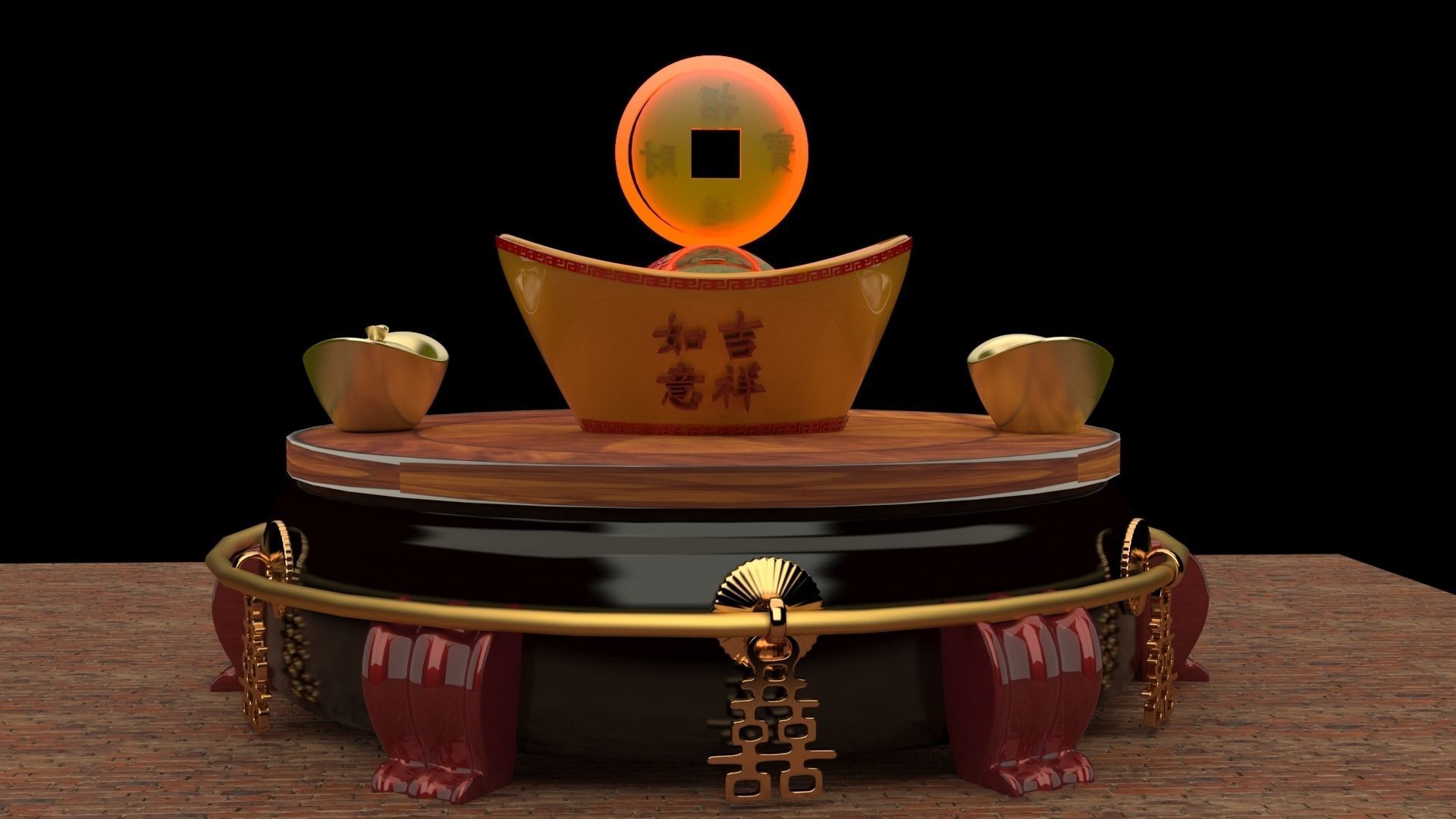 Chinese gold Ingot 3D model_1