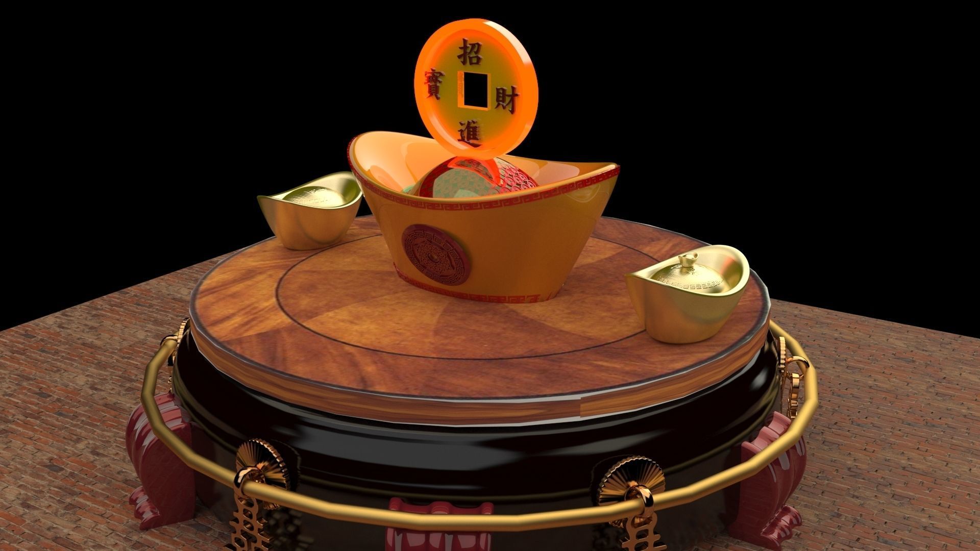 Chinese gold Ingot 3D model_2
