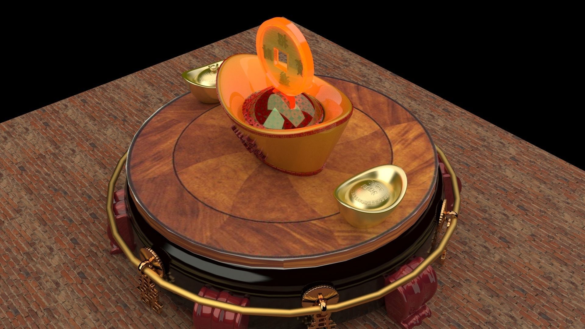 Chinese gold Ingot 3D model_4