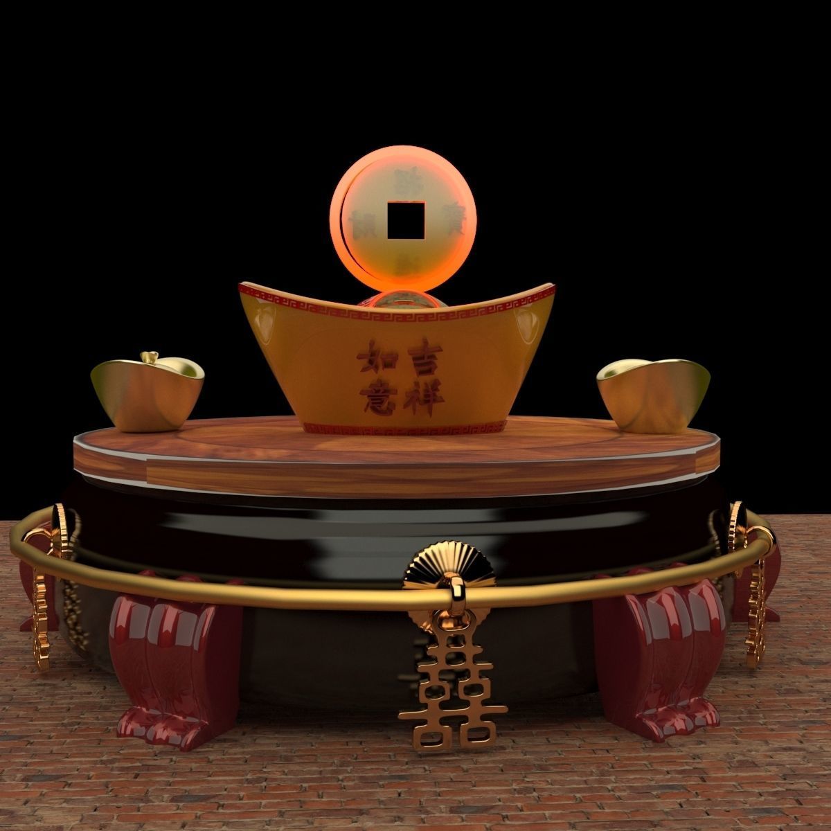 Chinese gold Ingot 3D model_5