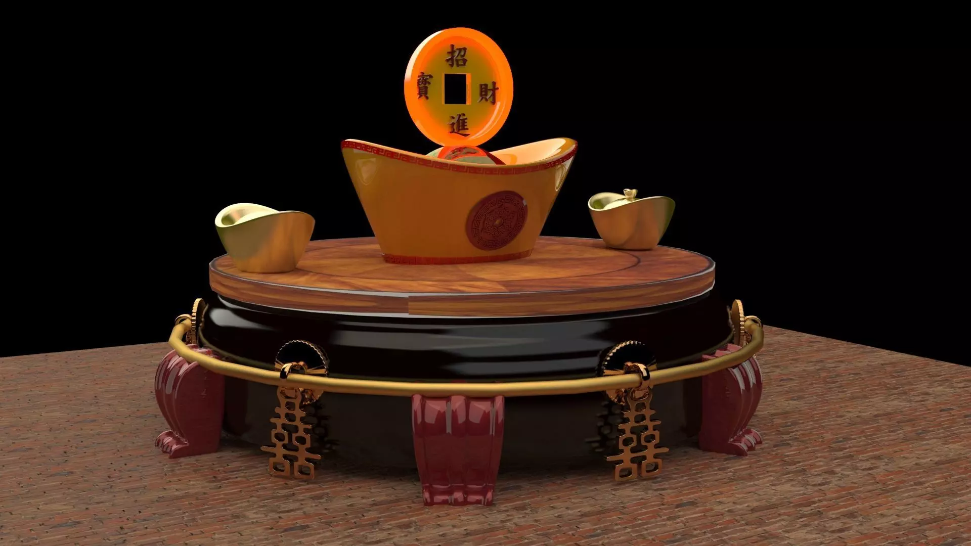 Chinese gold Ingot 3D model_0