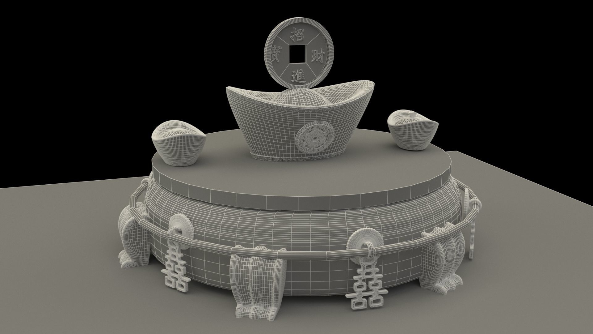 Chinese gold Ingot 3D model_6