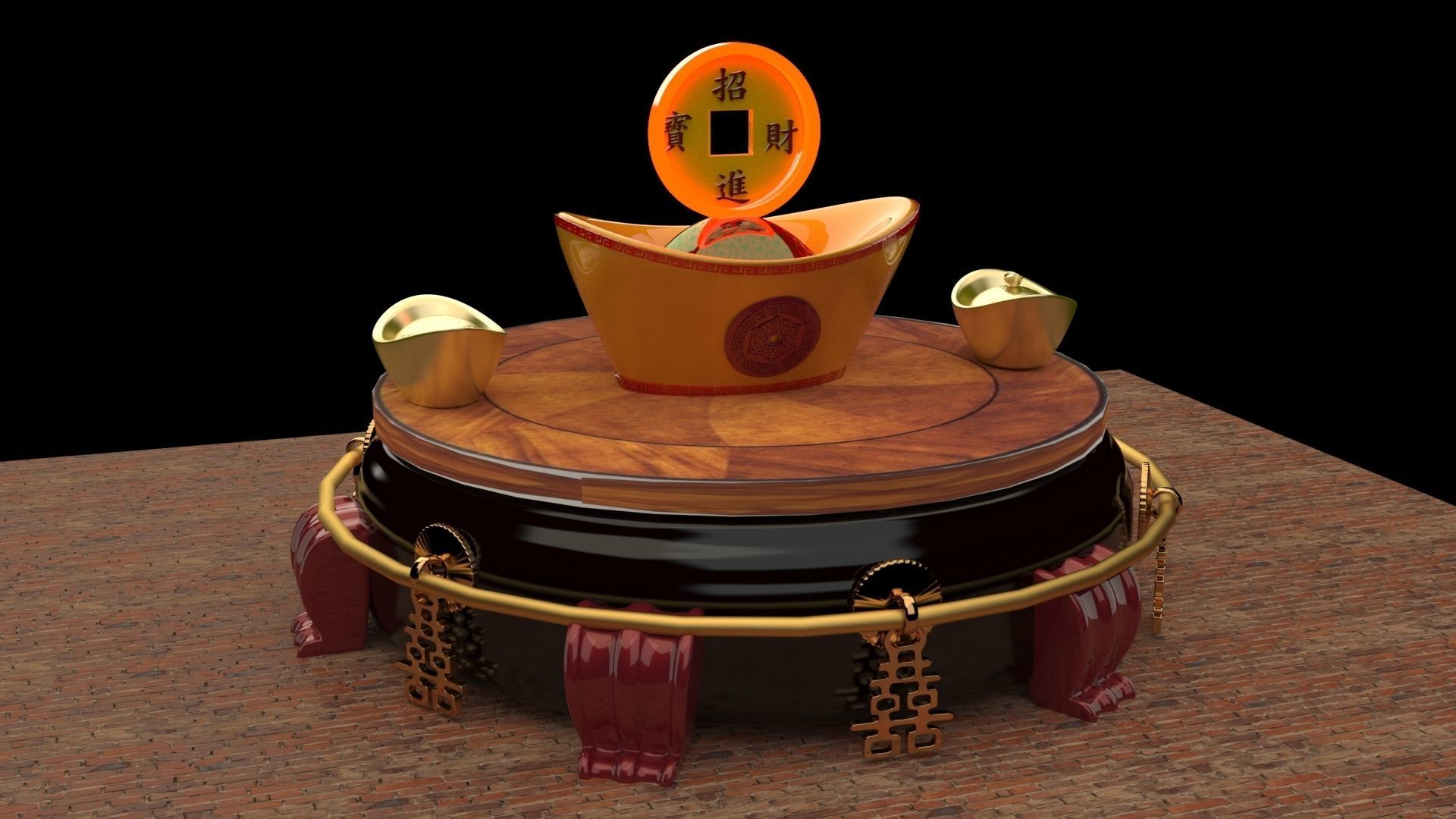 Chinese gold Ingot 3D model_3