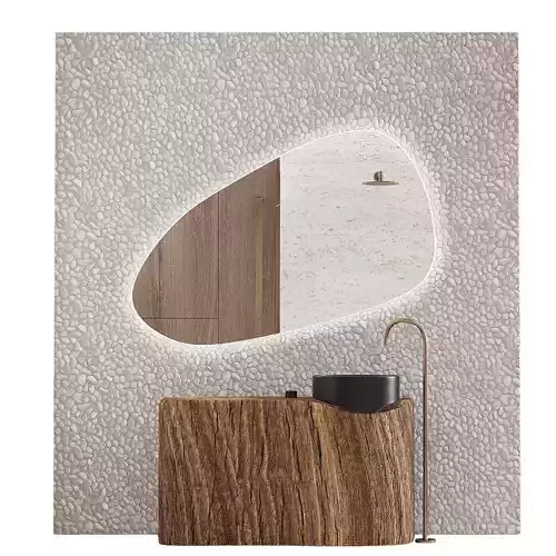 Bathroom set with a pebble wall
