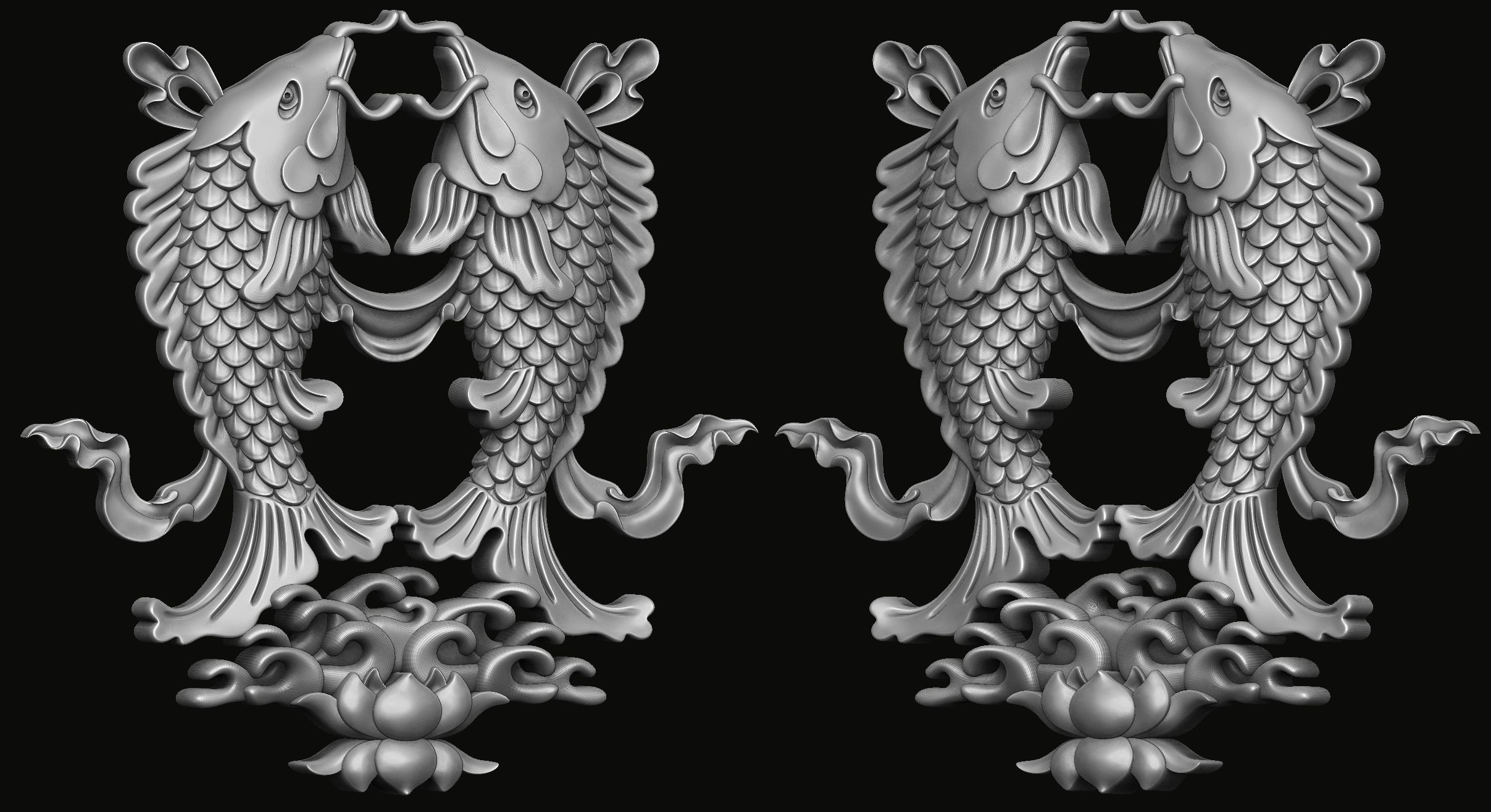 Buddhist Golden Fish Relief 3D print model_3