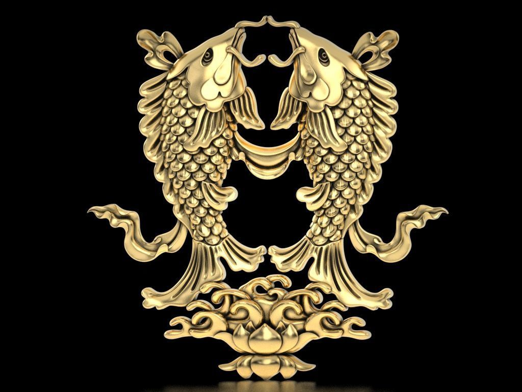 Buddhist Golden Fish Relief 3D print model_1