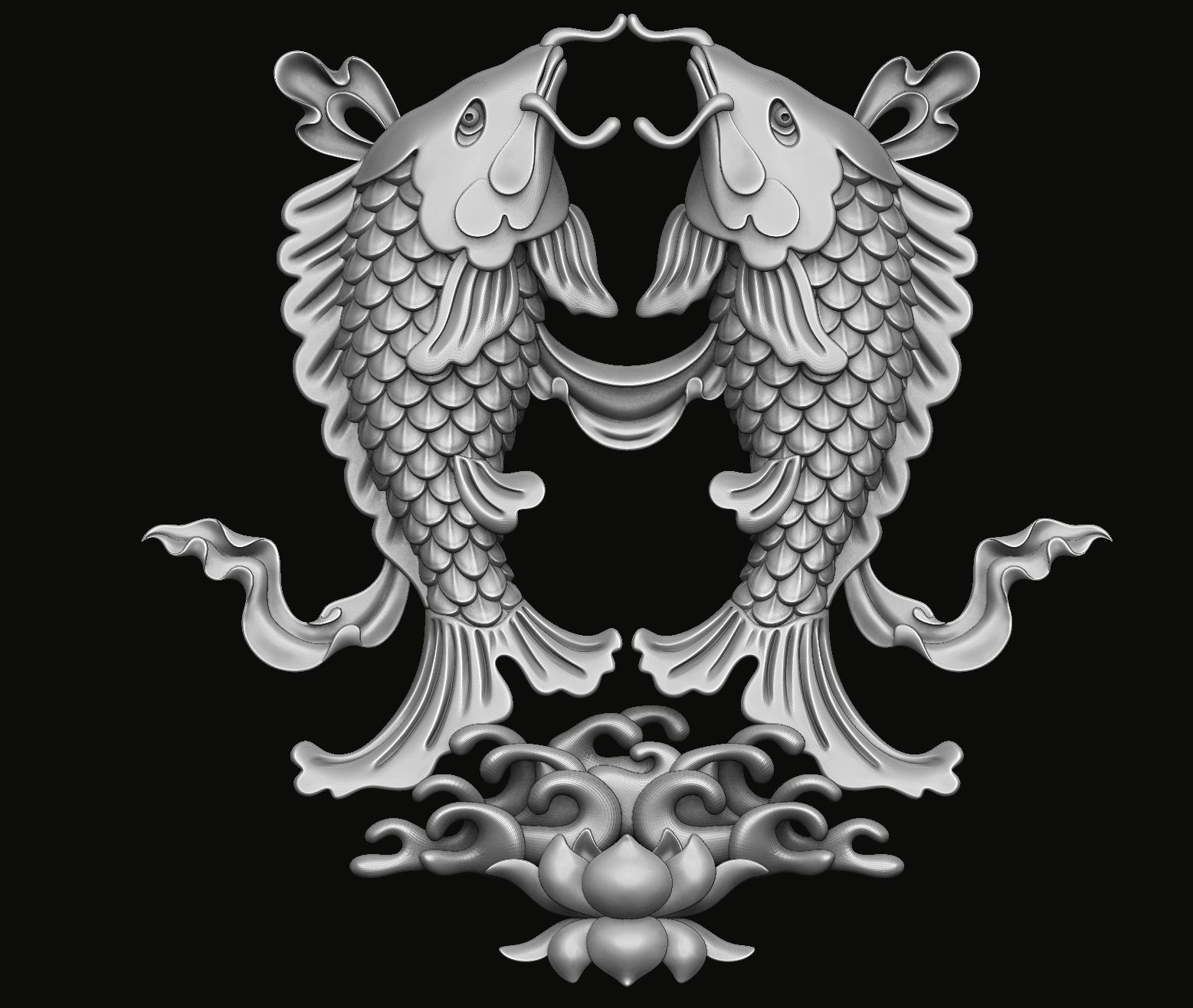 Buddhist Golden Fish Relief 3D print model_2