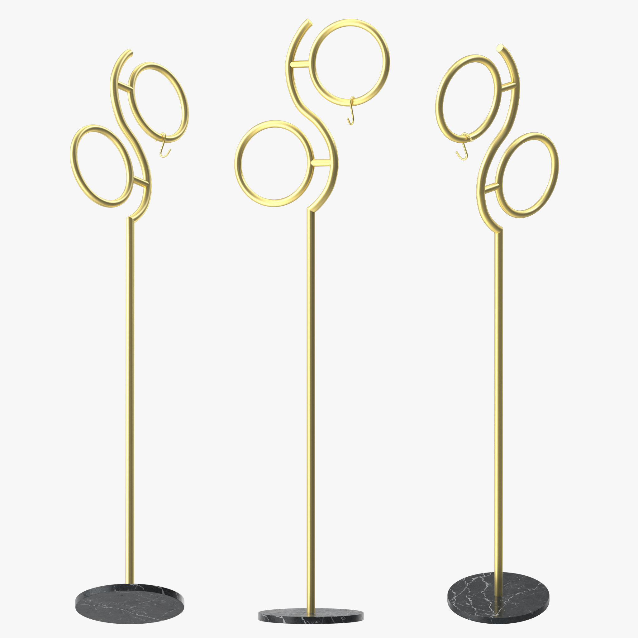 Hall Golden Metal Clothes Hanger Standing 3D model_3