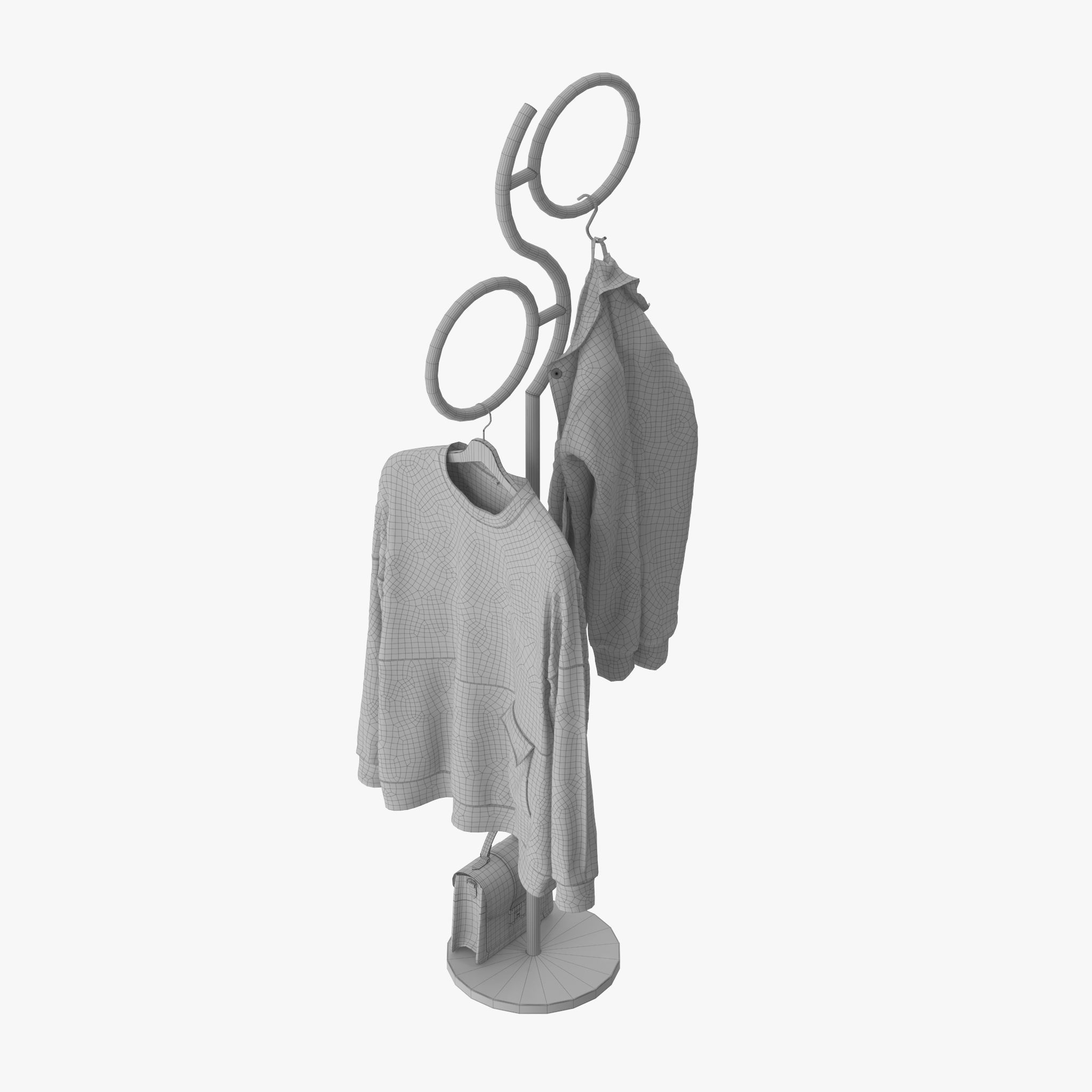 Hall Golden Metal Clothes Hanger Standing 3D model_17
