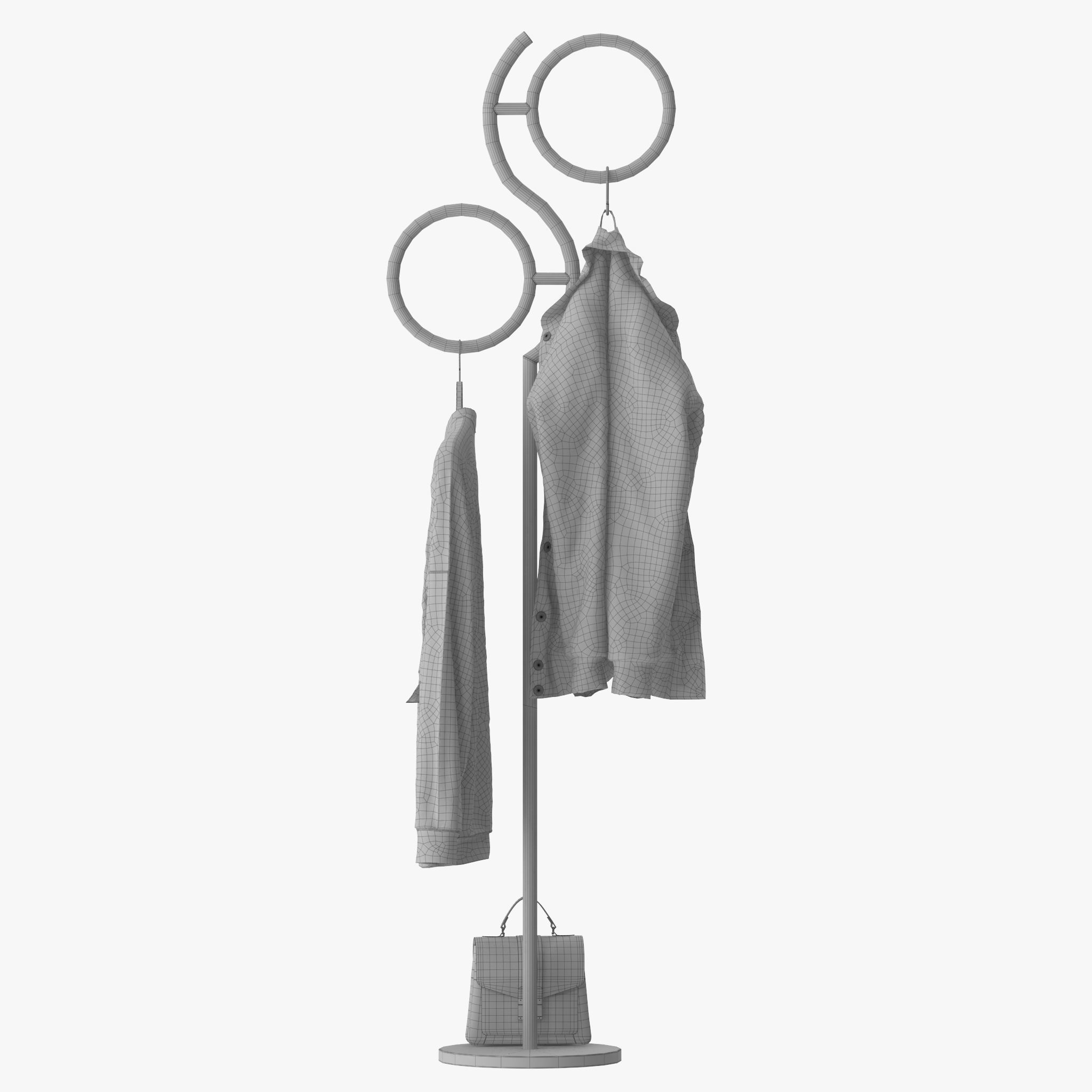Hall Golden Metal Clothes Hanger Standing 3D model_19