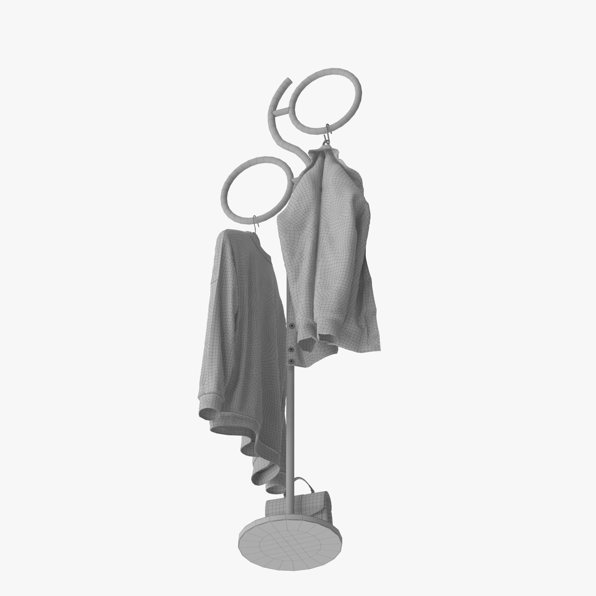 Hall Golden Metal Clothes Hanger Standing 3D model_18