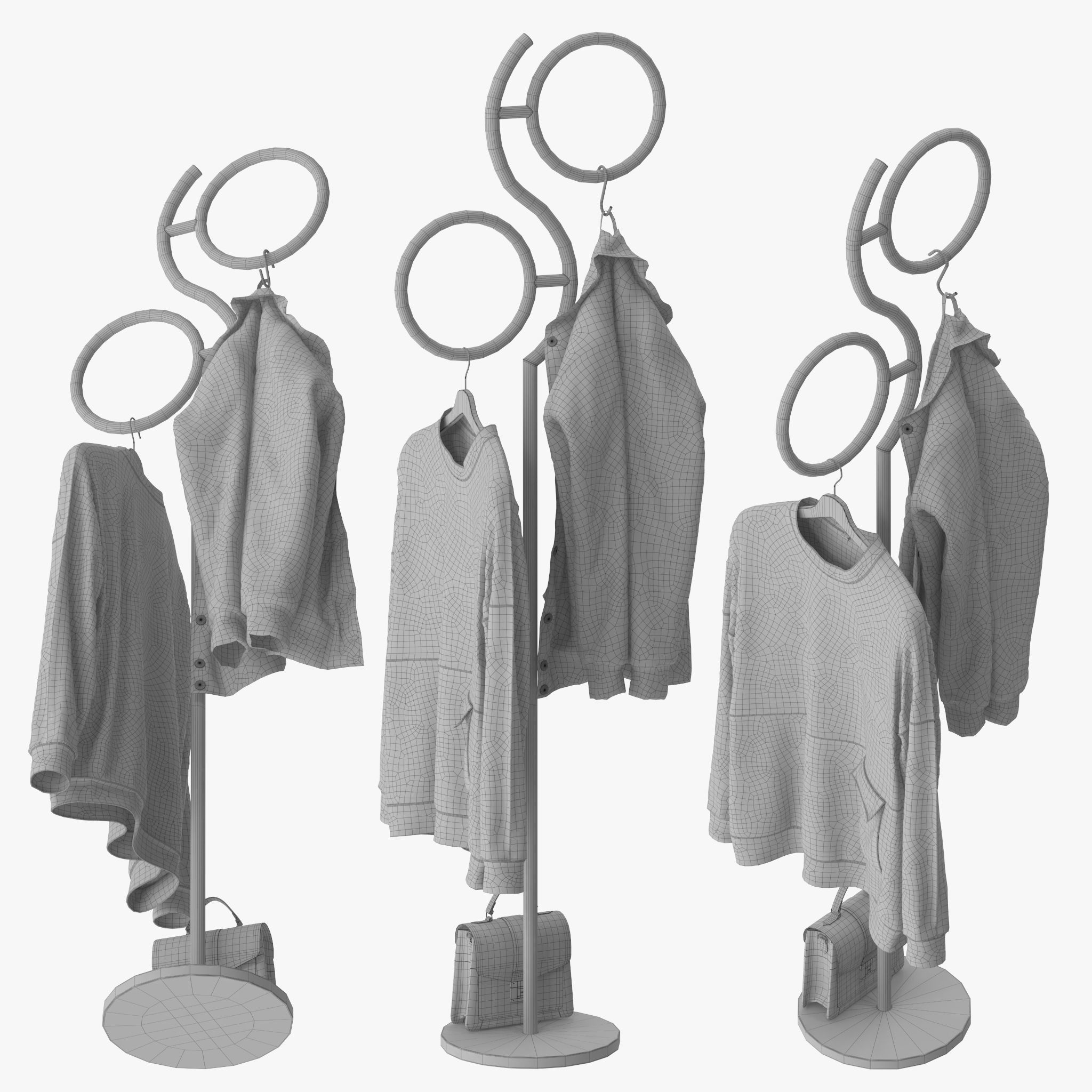 Hall Golden Metal Clothes Hanger Standing 3D model_15