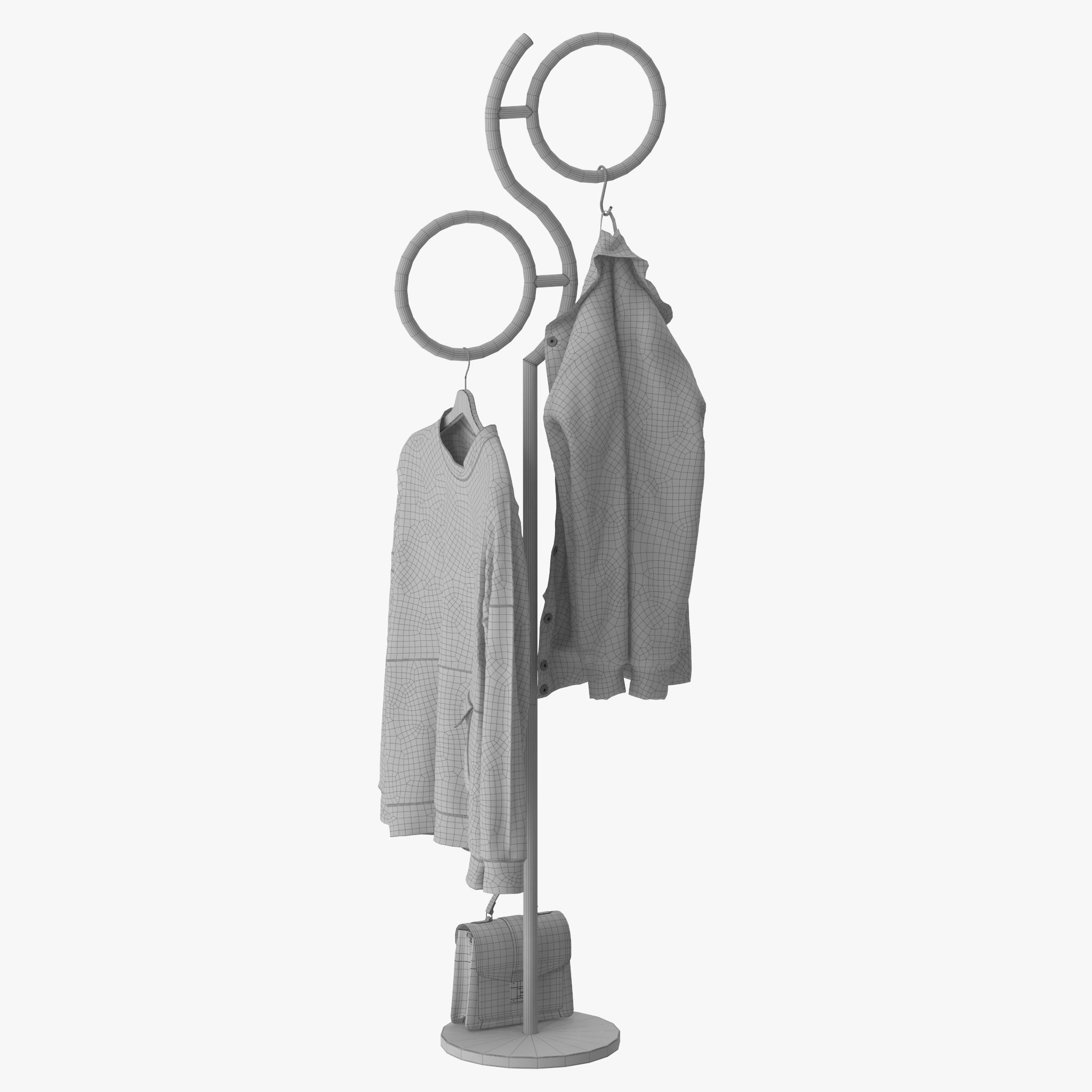 Hall Golden Metal Clothes Hanger Standing 3D model_16