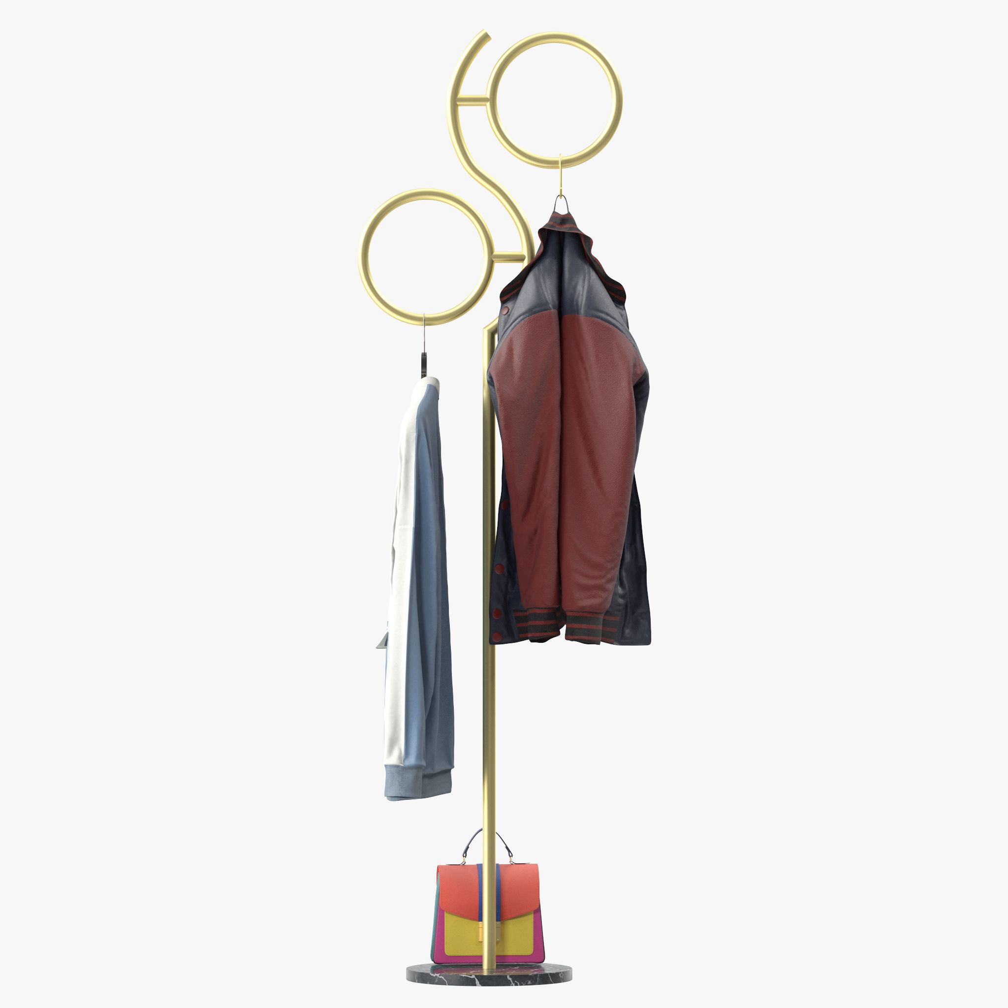 Hall Golden Metal Clothes Hanger Standing 3D model_7