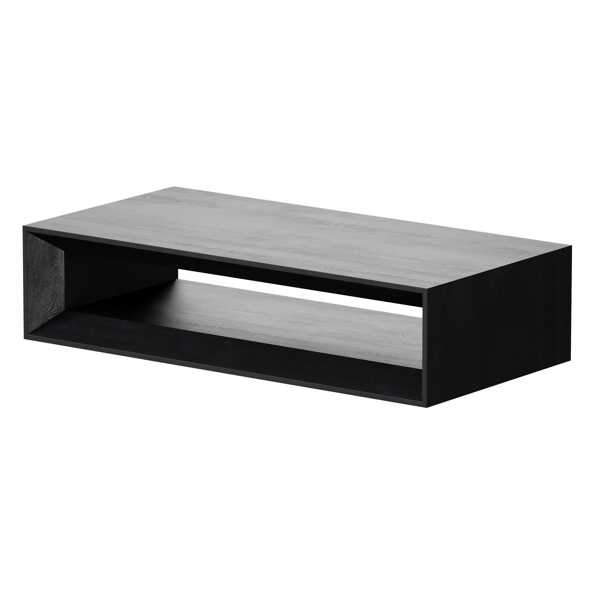 Vernon Rectangular Ebonized Pine Wood Coffee Table with Shelf 3D model_6