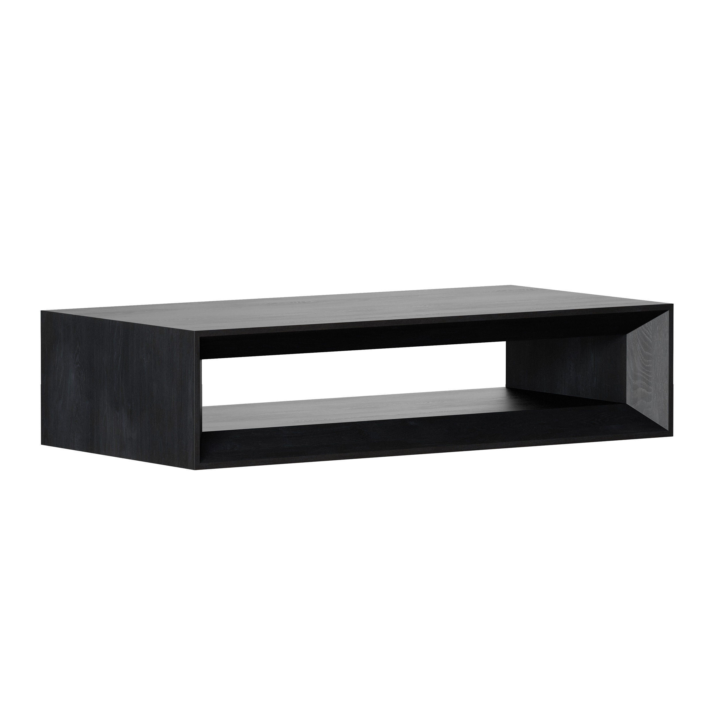 Vernon Rectangular Ebonized Pine Wood Coffee Table with Shelf 3D model_2