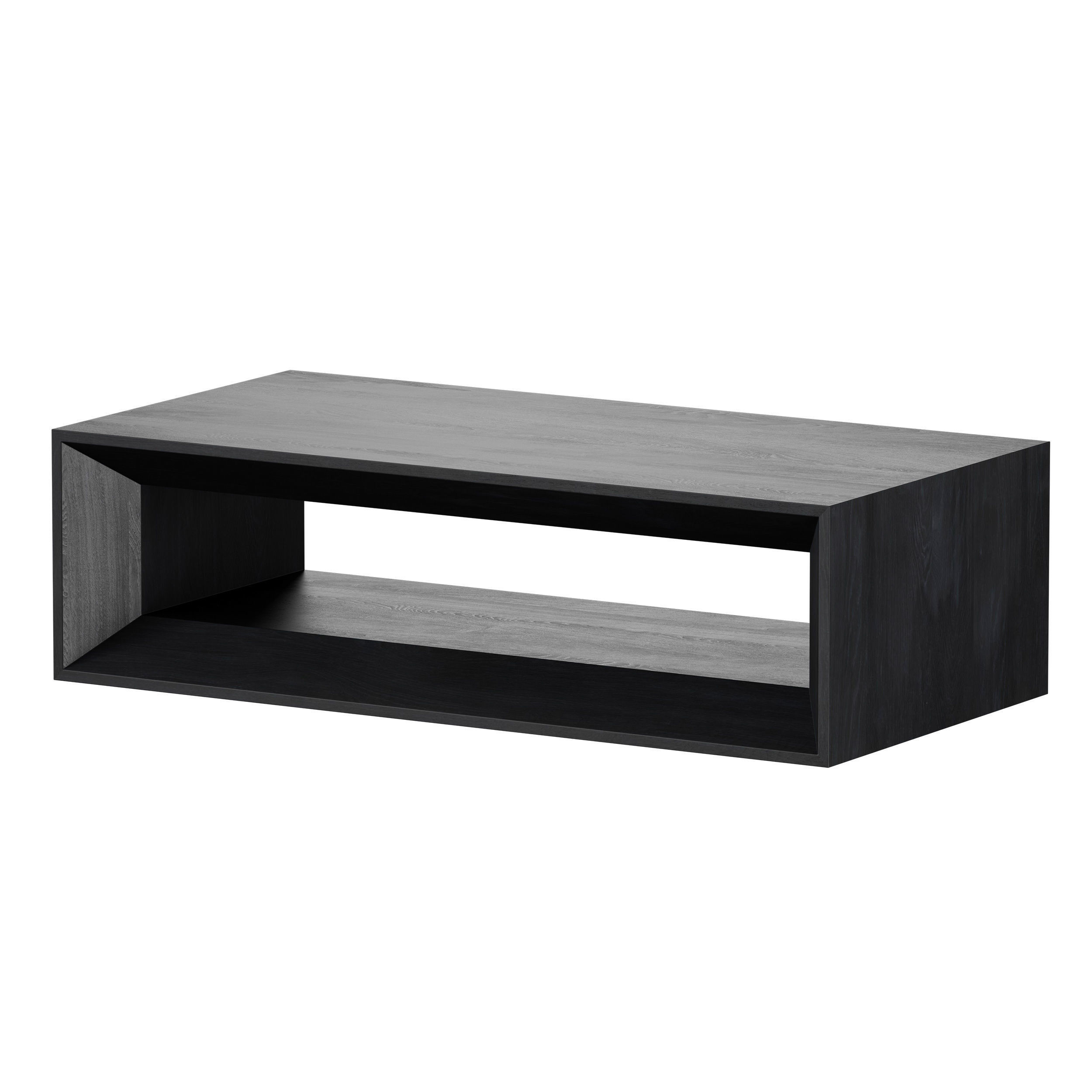Vernon Rectangular Ebonized Pine Wood Coffee Table with Shelf 3D model_14