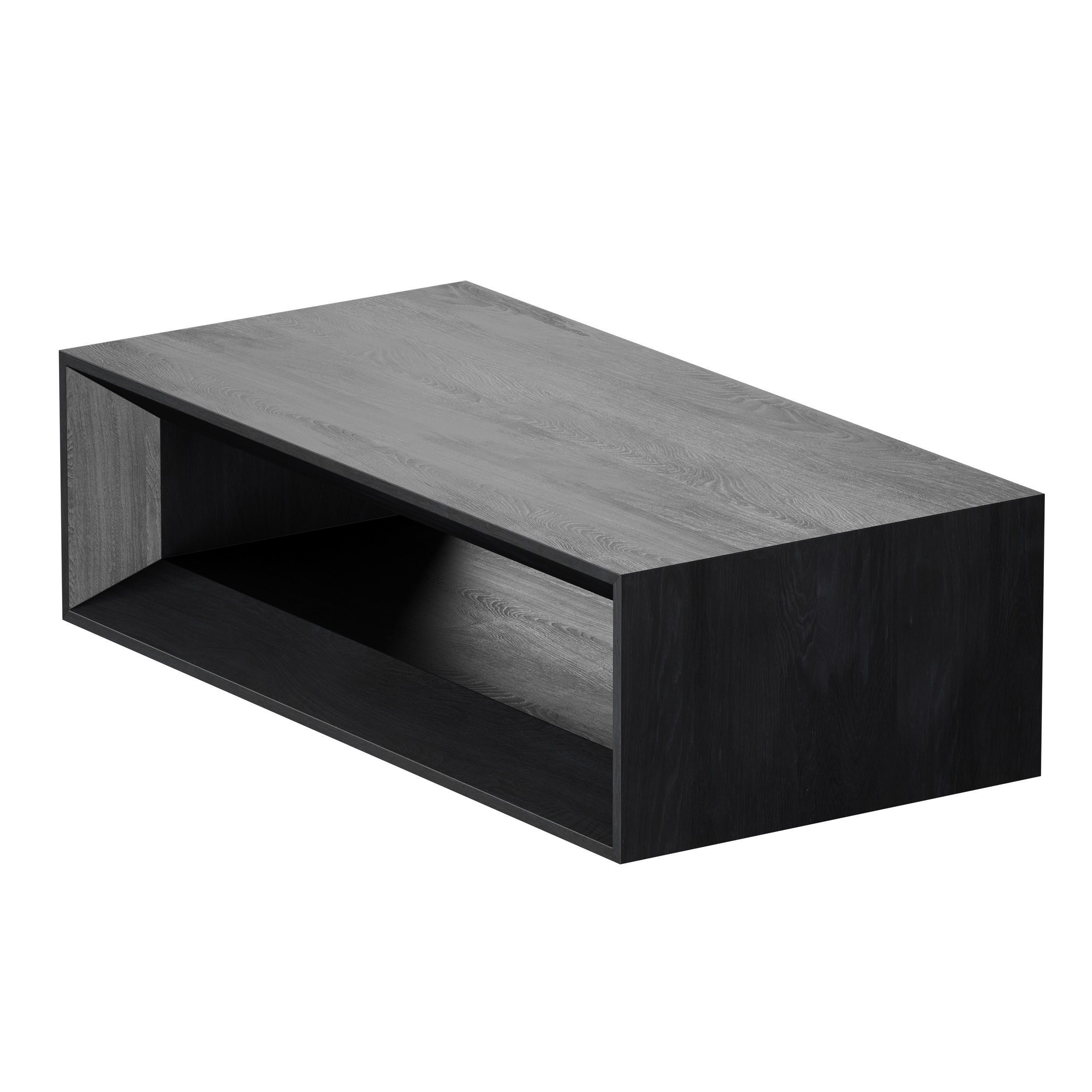 Vernon Rectangular Ebonized Pine Wood Coffee Table with Shelf 3D model_16