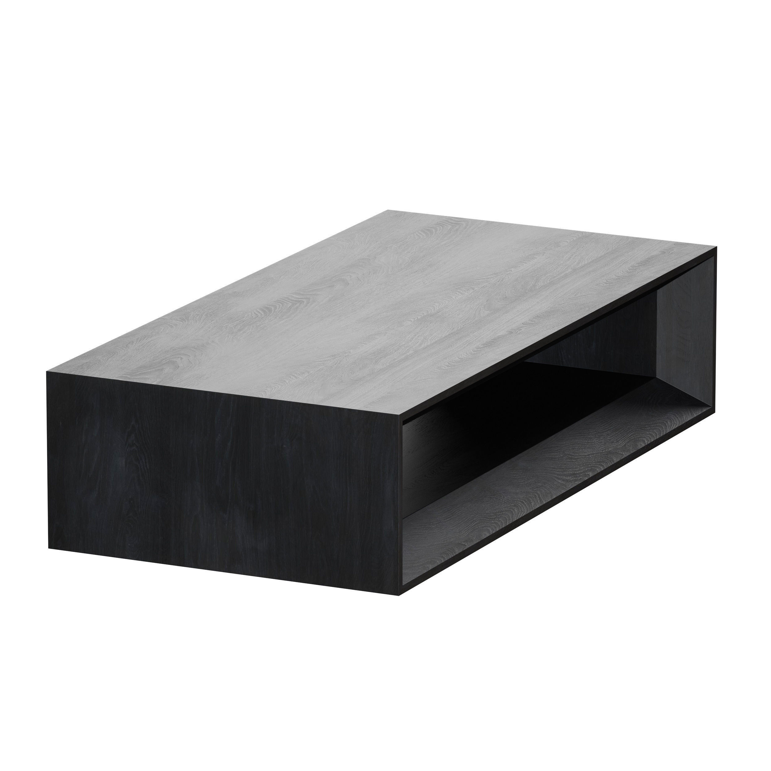 Vernon Rectangular Ebonized Pine Wood Coffee Table with Shelf 3D model_5