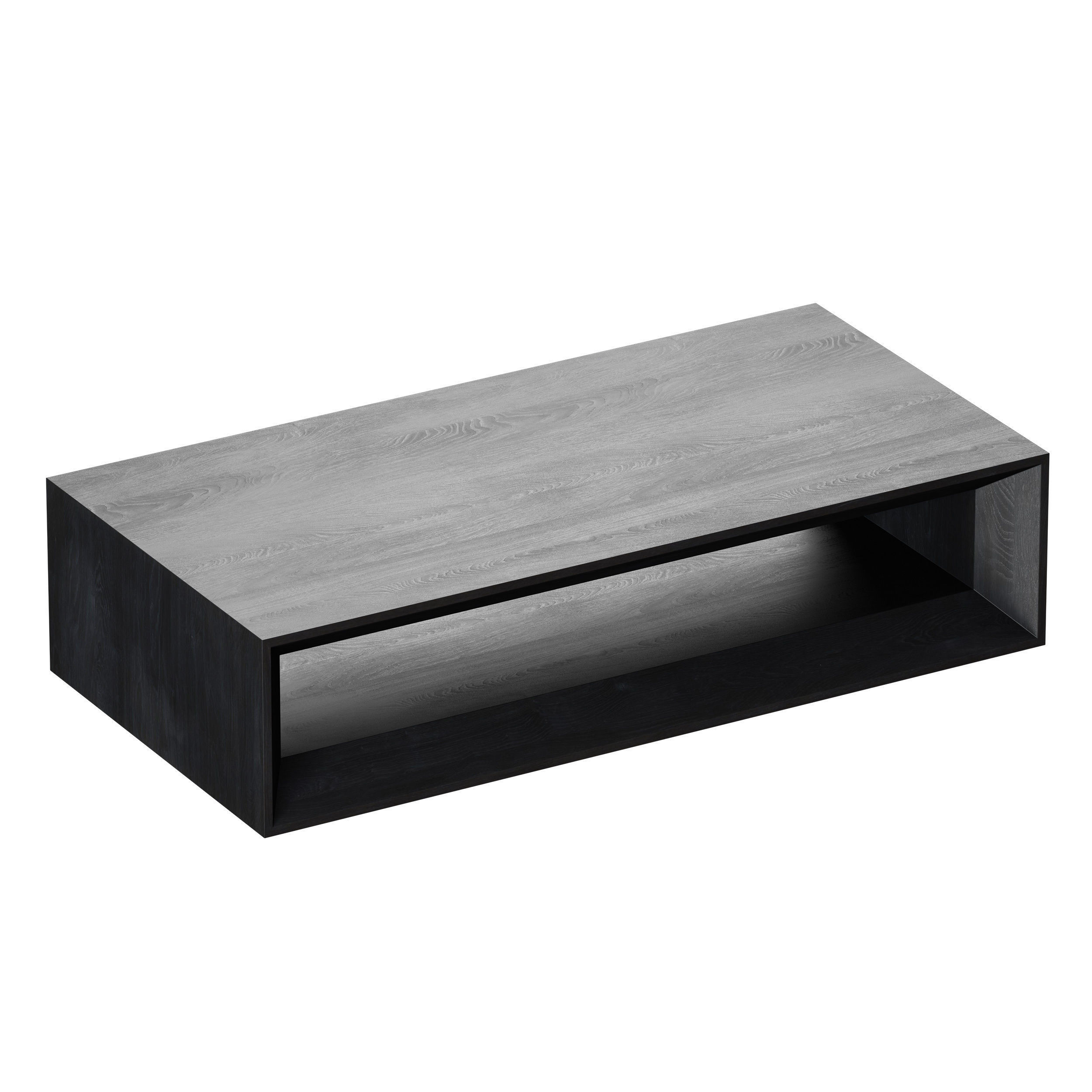 Vernon Rectangular Ebonized Pine Wood Coffee Table with Shelf 3D model_4