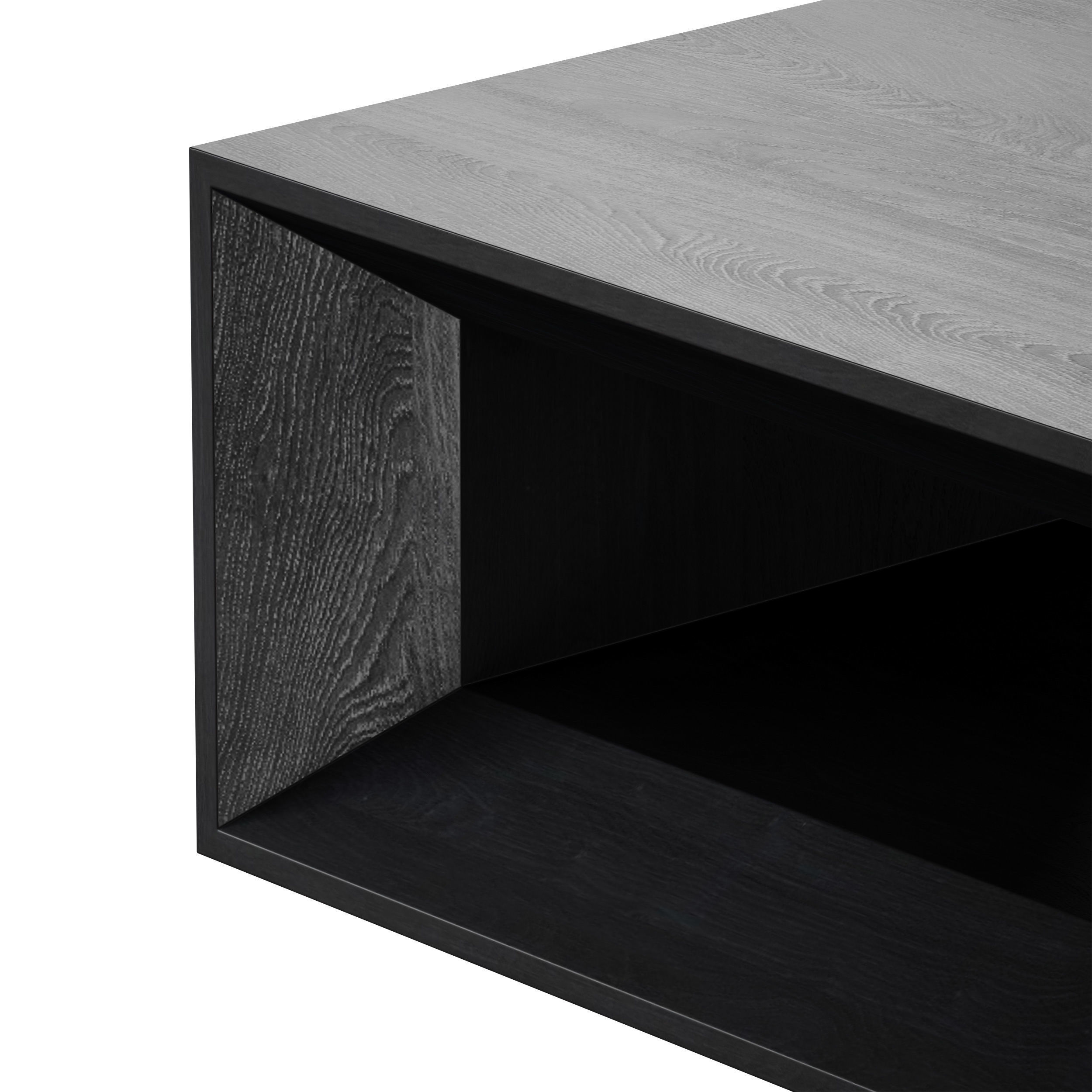 Vernon Rectangular Ebonized Pine Wood Coffee Table with Shelf 3D model_7