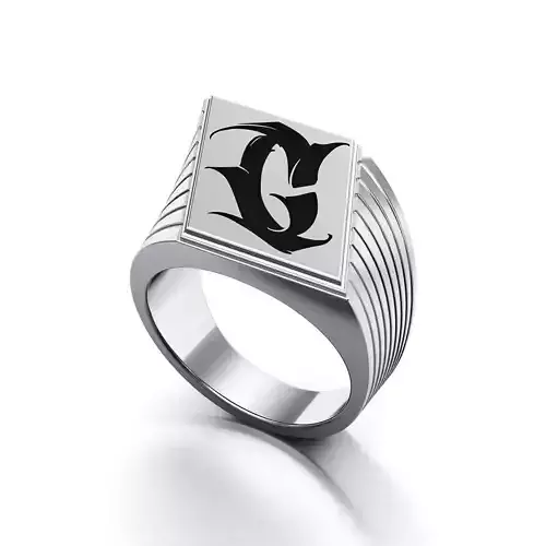 Signet ring with letter C 3D print model
