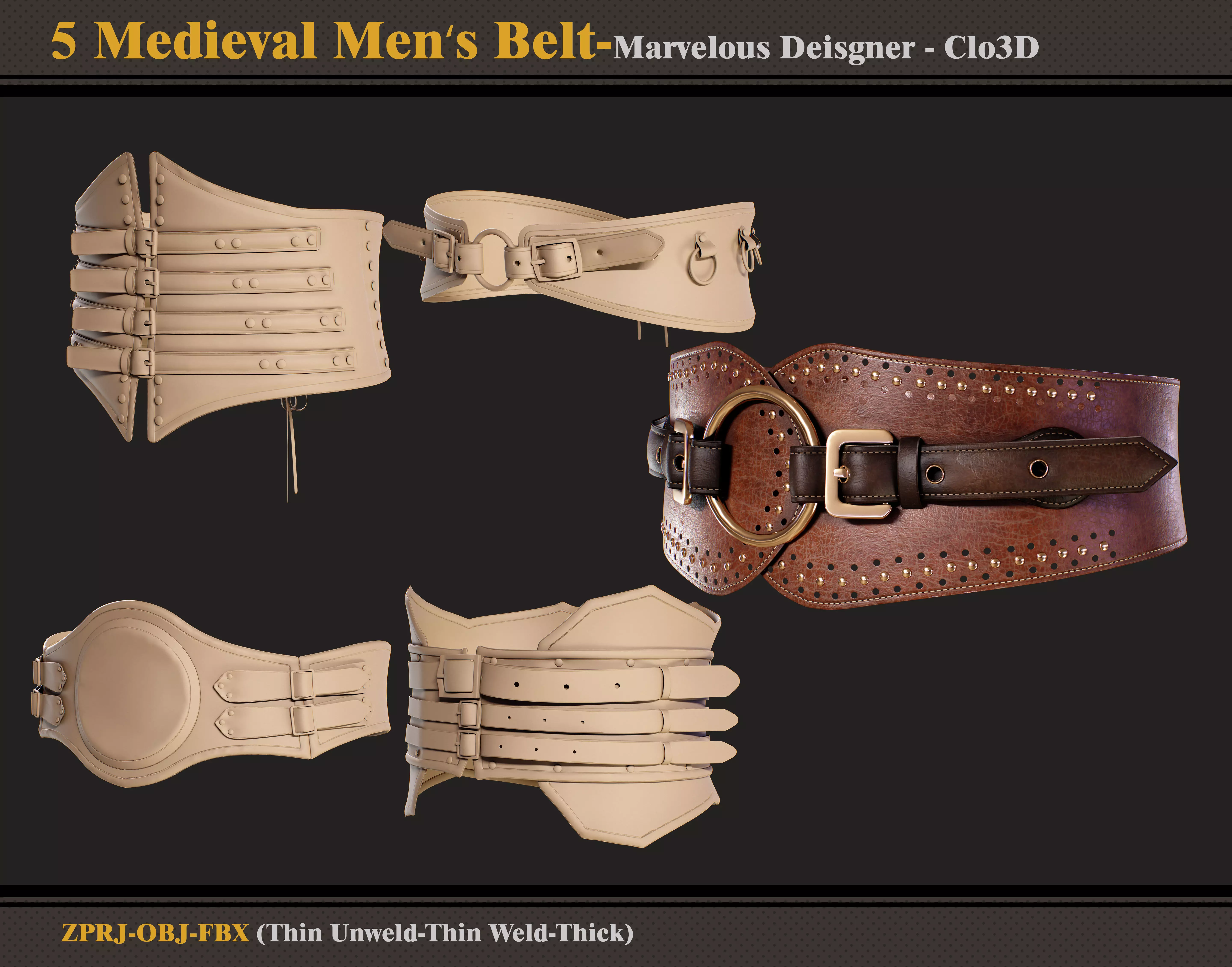 5 Medieval Men Belt-MD-Clo3D-ZPRJ - FBX - OBJ 3D model_0