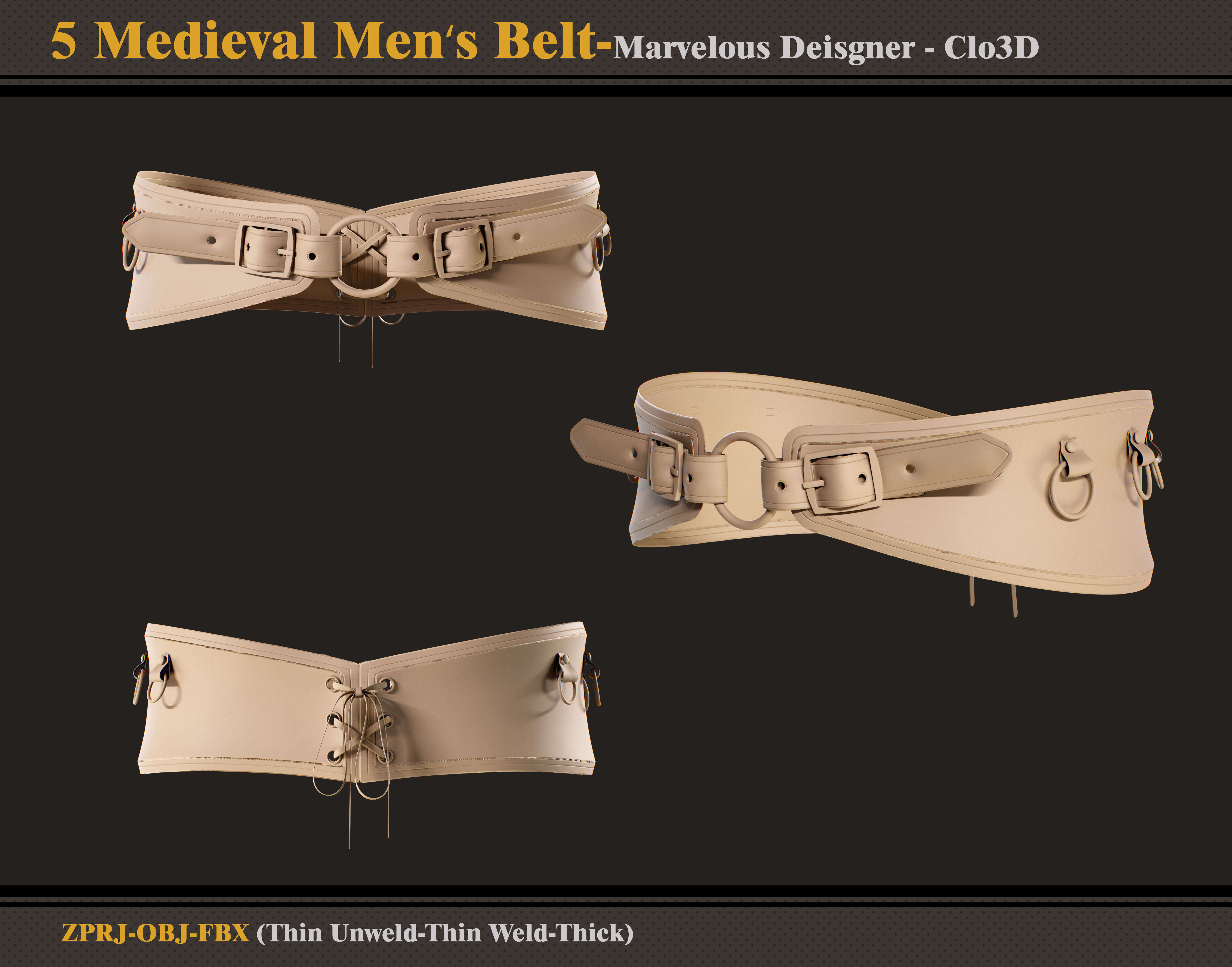 5 Medieval Men Belt-MD-Clo3D-ZPRJ - FBX - OBJ 3D model_5