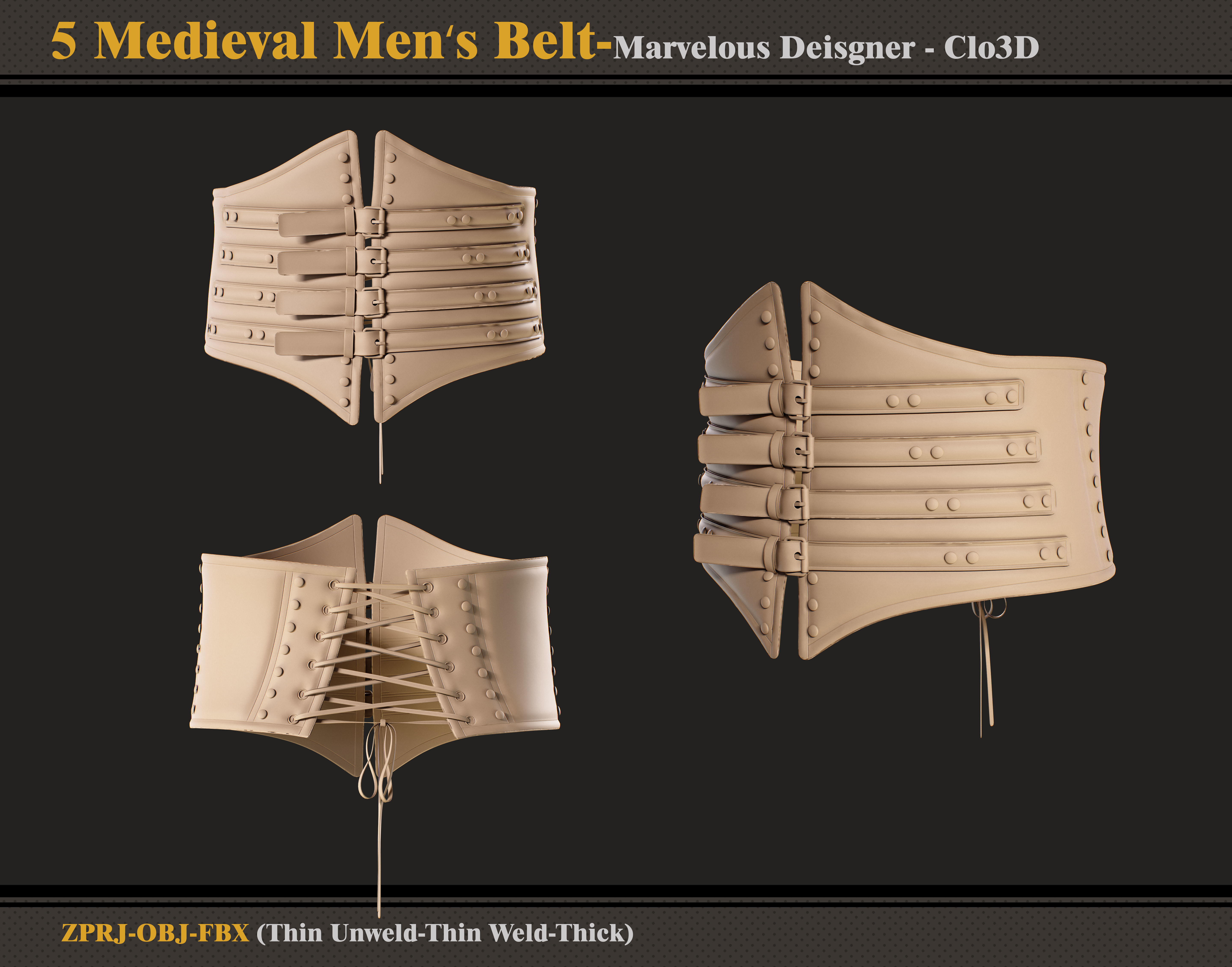 5 Medieval Men Belt-MD-Clo3D-ZPRJ - FBX - OBJ 3D model_1
