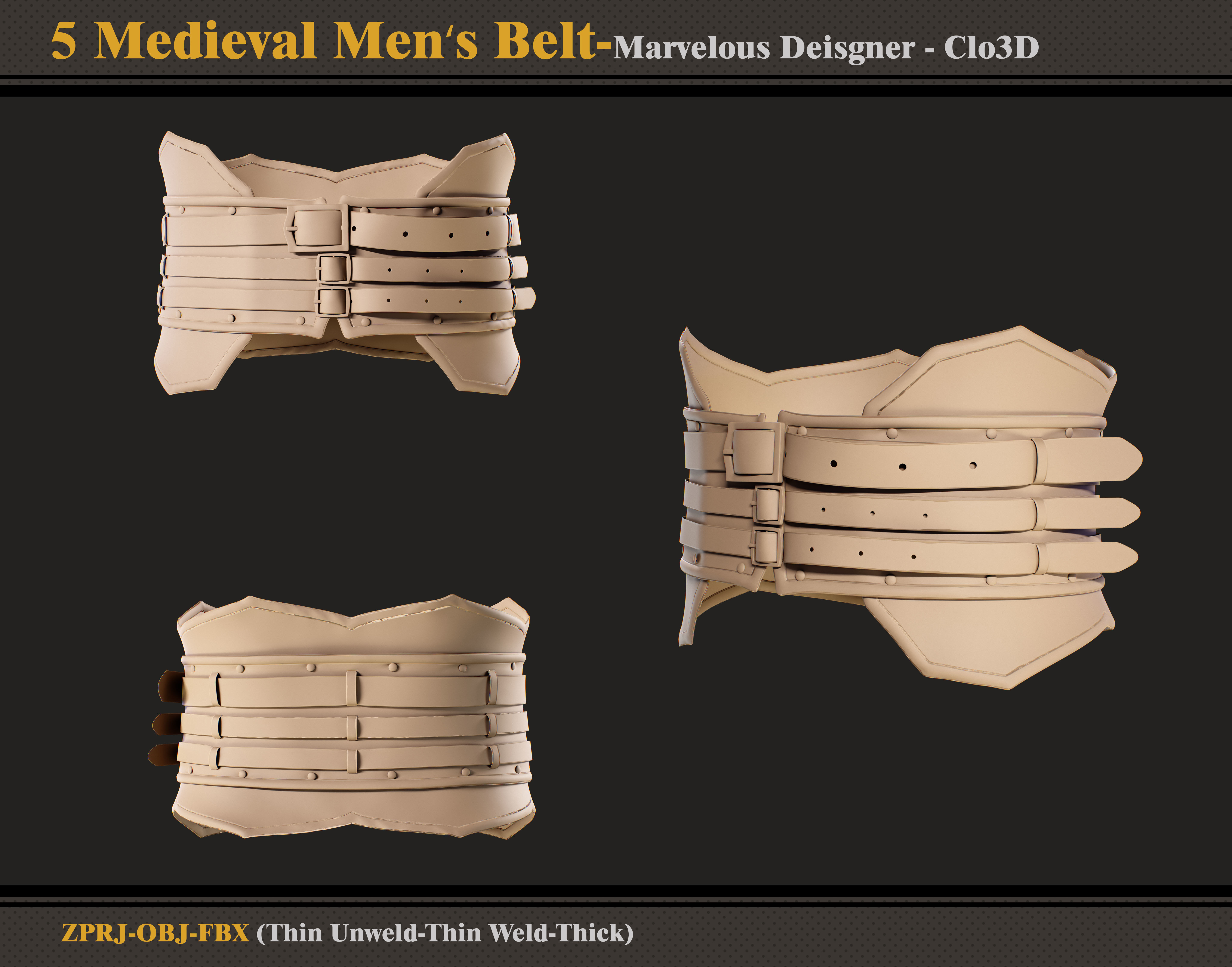 5 Medieval Men Belt-MD-Clo3D-ZPRJ - FBX - OBJ 3D model_3