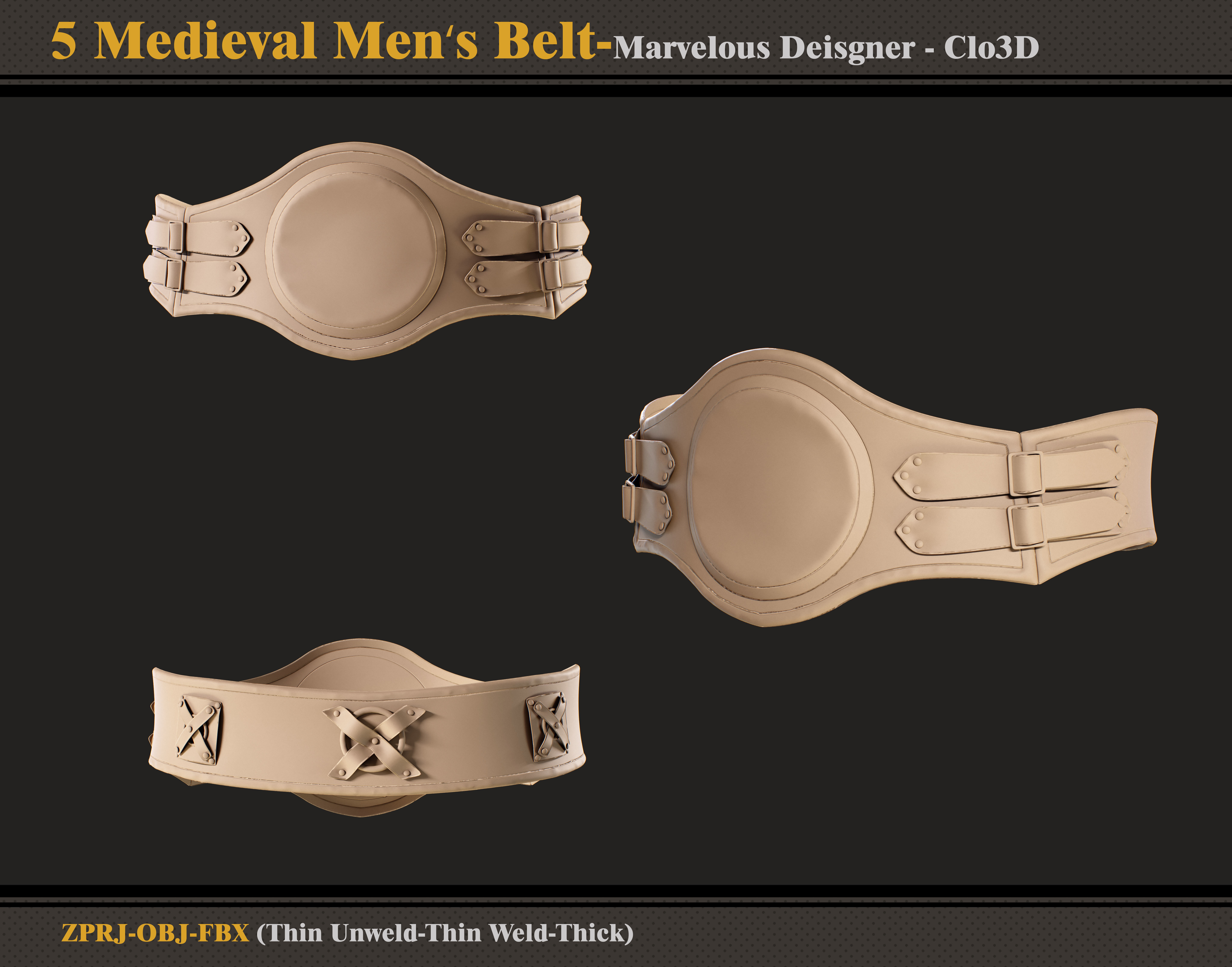 5 Medieval Men Belt-MD-Clo3D-ZPRJ - FBX - OBJ 3D model_4