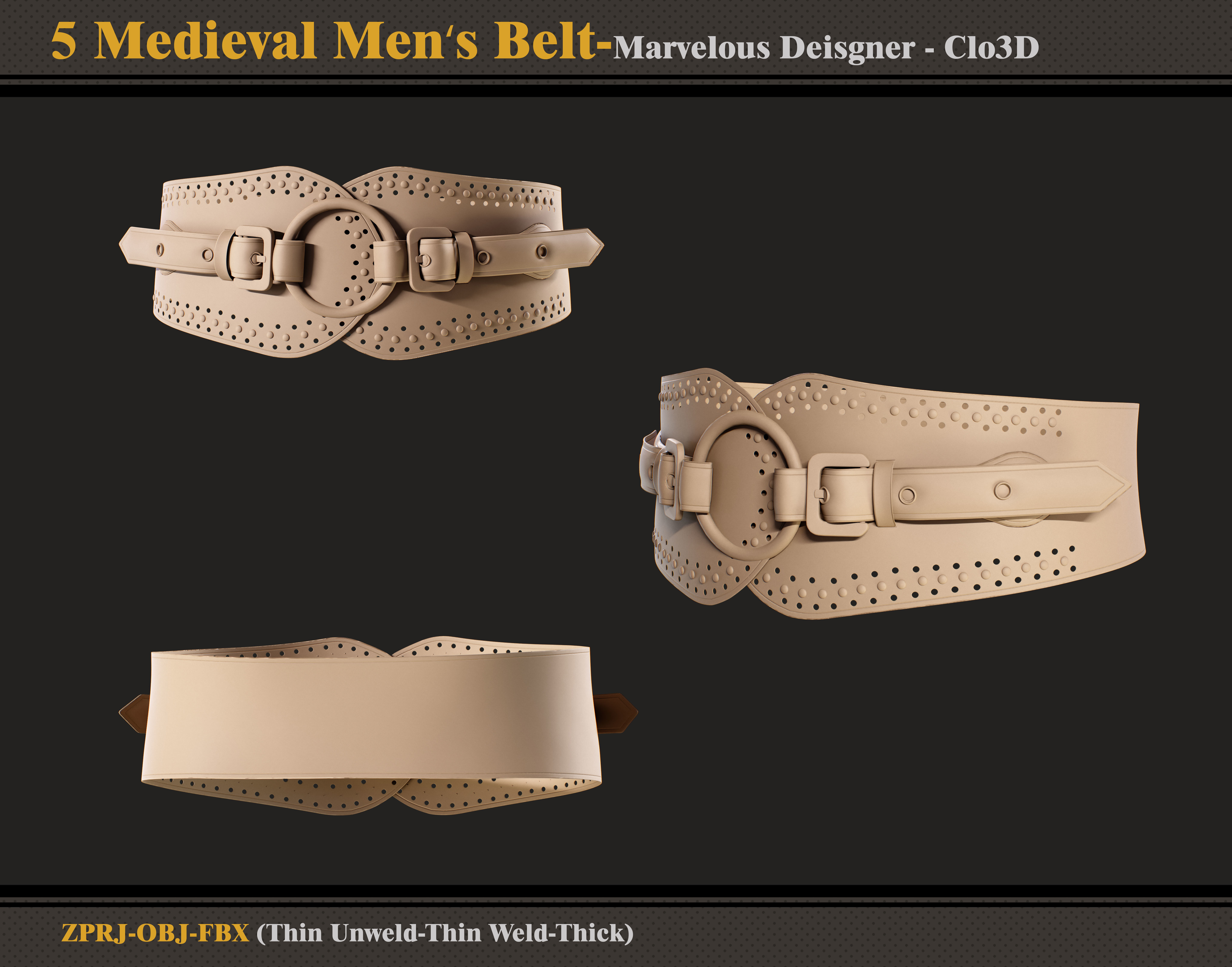 5 Medieval Men Belt-MD-Clo3D-ZPRJ - FBX - OBJ 3D model_2