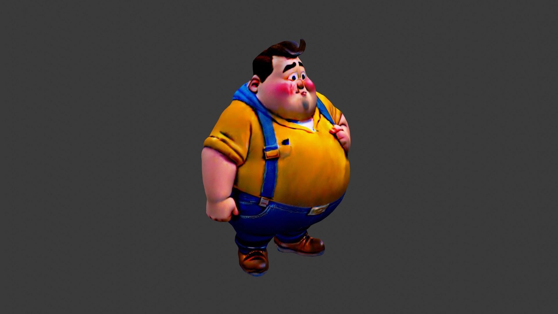 Fat Cartoon Man  Low-poly 3D model_2