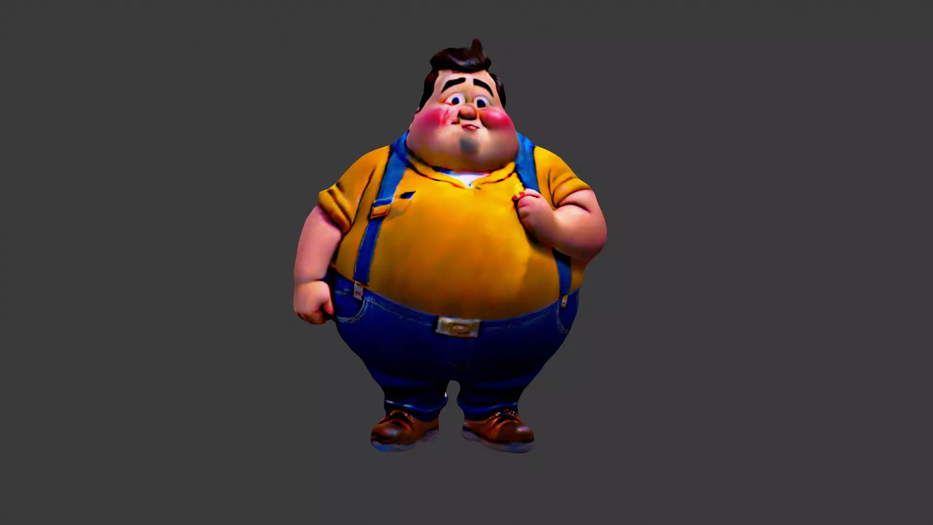 Fat Cartoon Man  Low-poly 3D model_0