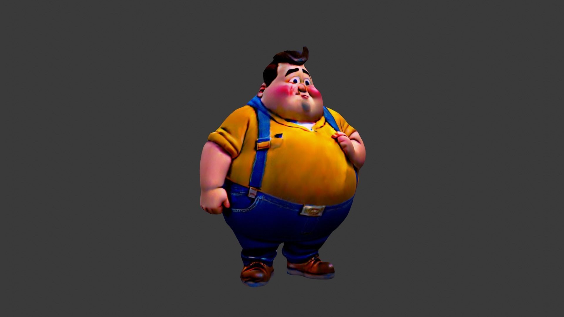 Fat Cartoon Man  Low-poly 3D model_4