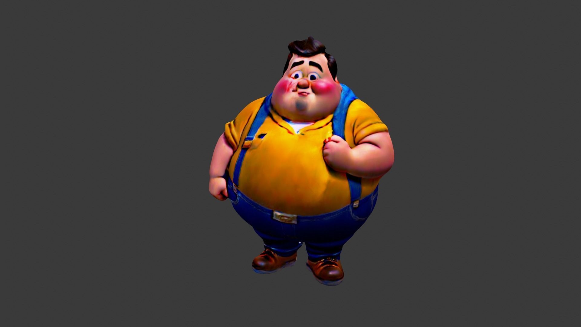 Fat Cartoon Man  Low-poly 3D model_1