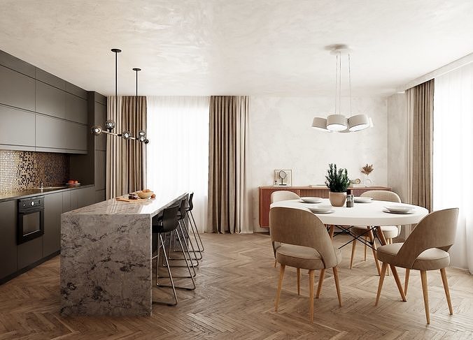 Modern Apartment Scene In Native Blend File-Vizfromblender 3D model 4