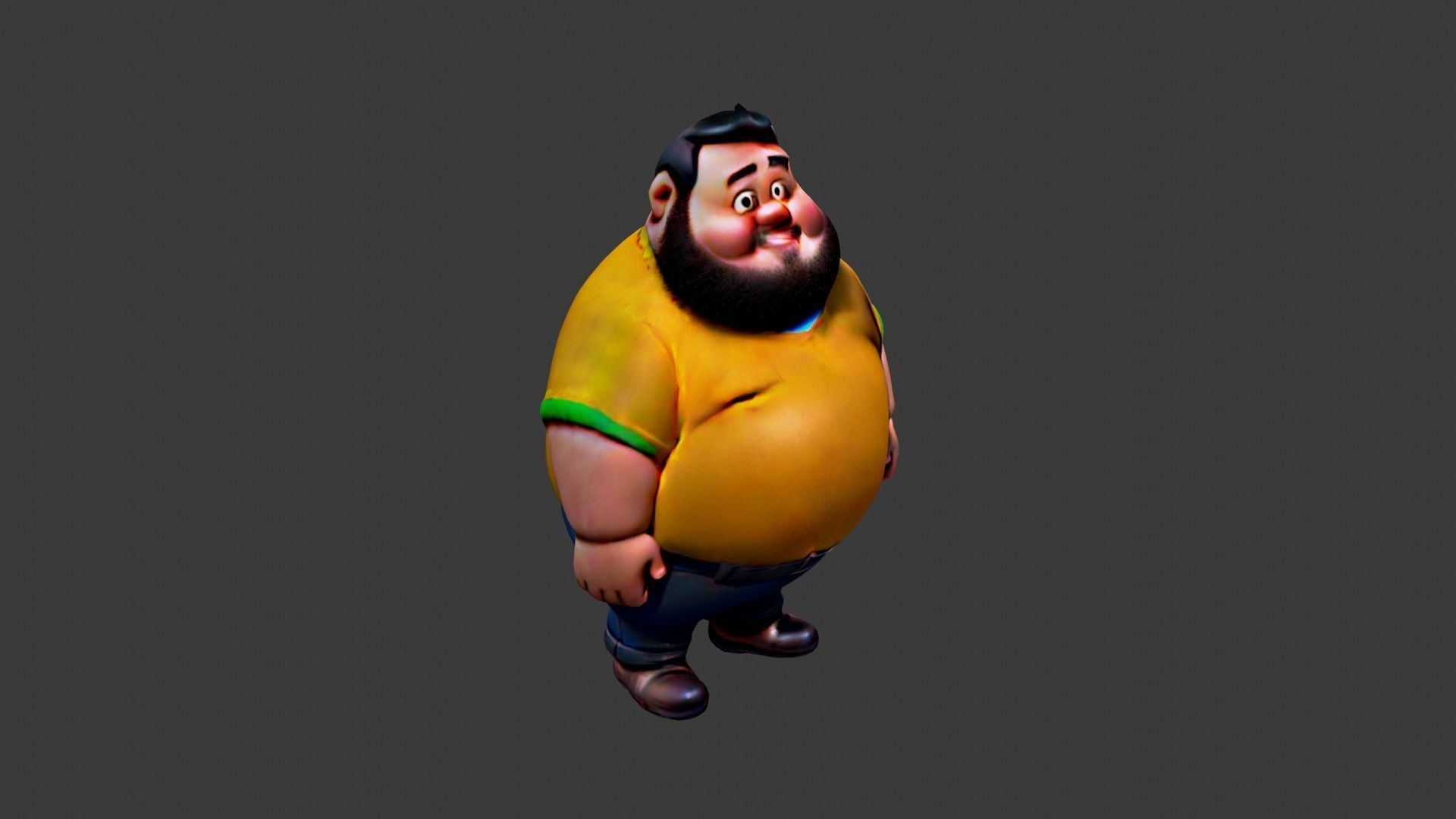 Fat Cartoon Man  Low-poly 3D model_2