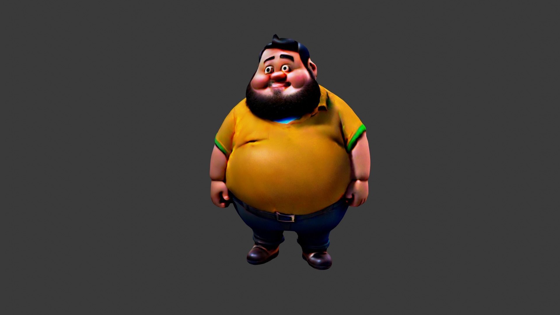 Fat Cartoon Man  Low-poly 3D model_1