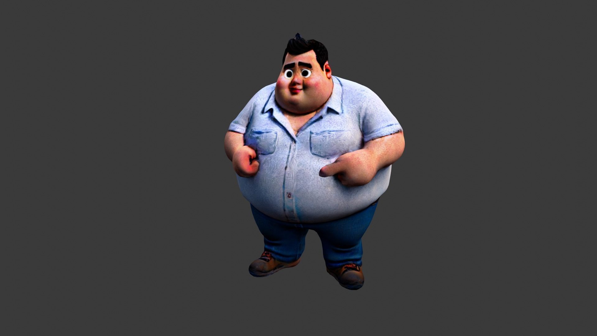 Fat Cartoon Man  Low-poly 3D model_1